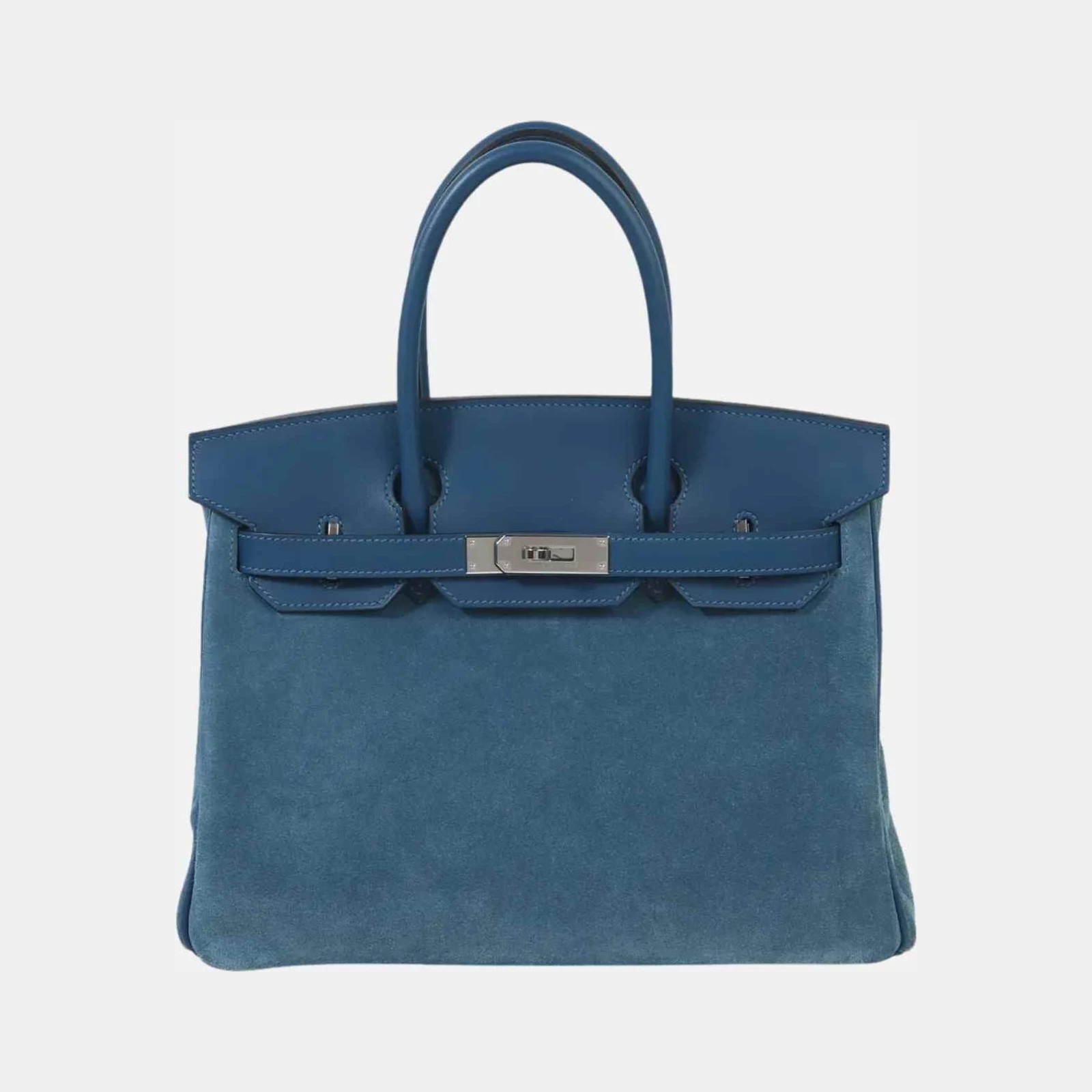 Hermès Birkin 30 Swift-Doblis Suede Blue Thalassa PHW