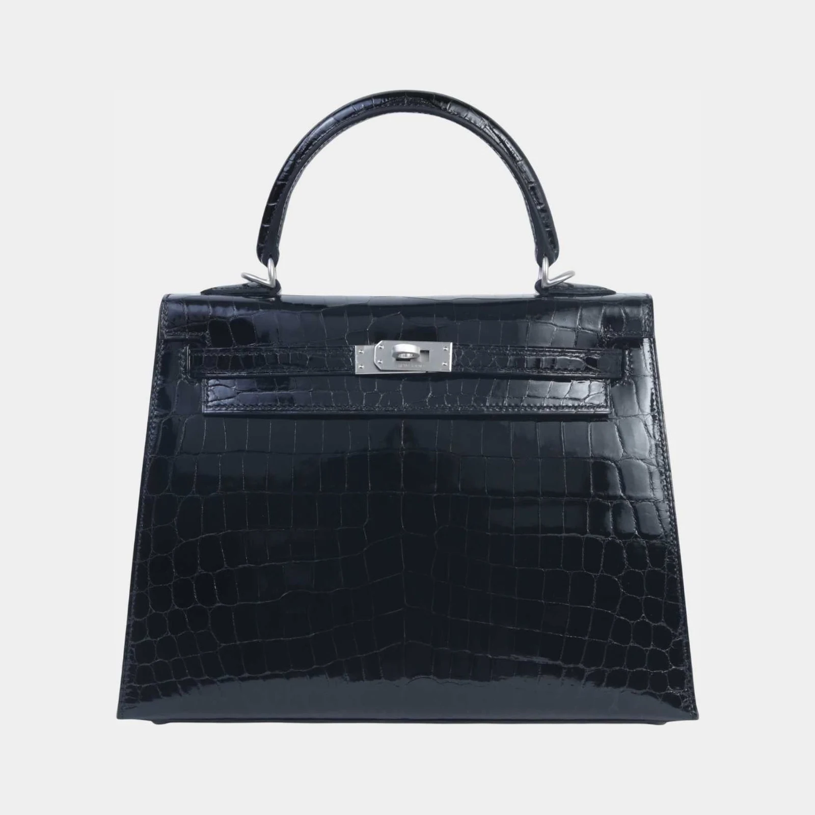 Hermès Kelly 25 Shiny Niloticus Crocodile Sellier Black PHW