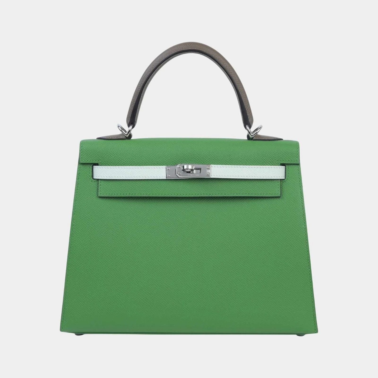 Hermès Kelly 25 Epsom Sellier Etoupe/Vert Fizz/Vert Yucca PHW