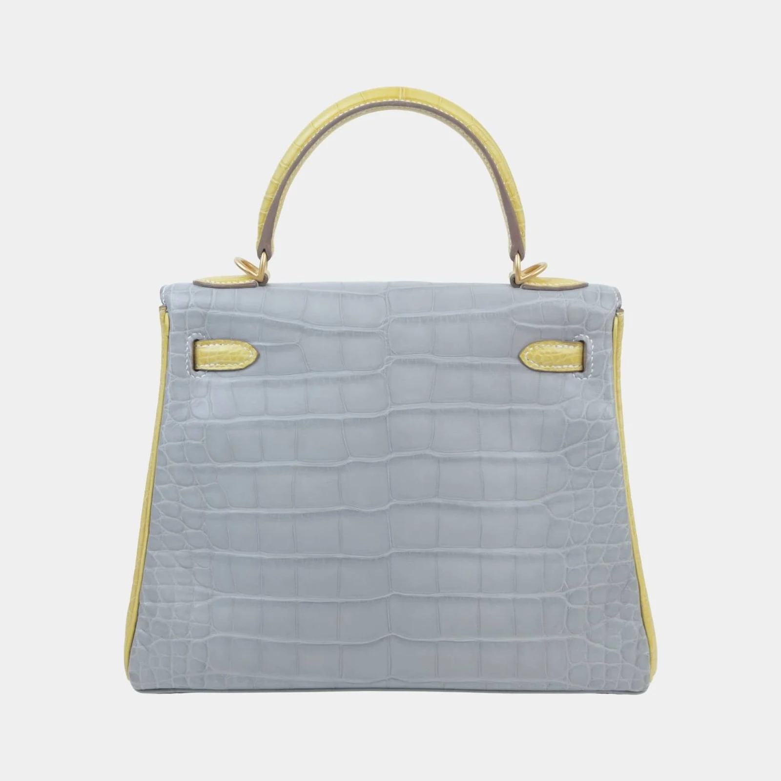 Hermès Kelly 25 Matte Alligator Gris Perle/Jaune Citron GHW