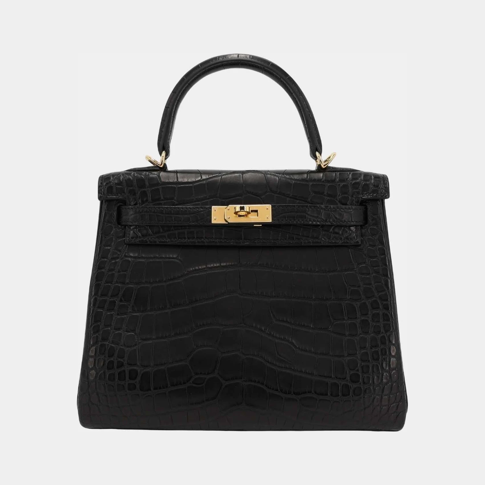 Hermès Kelly 25 Matte Alligator Black GHW