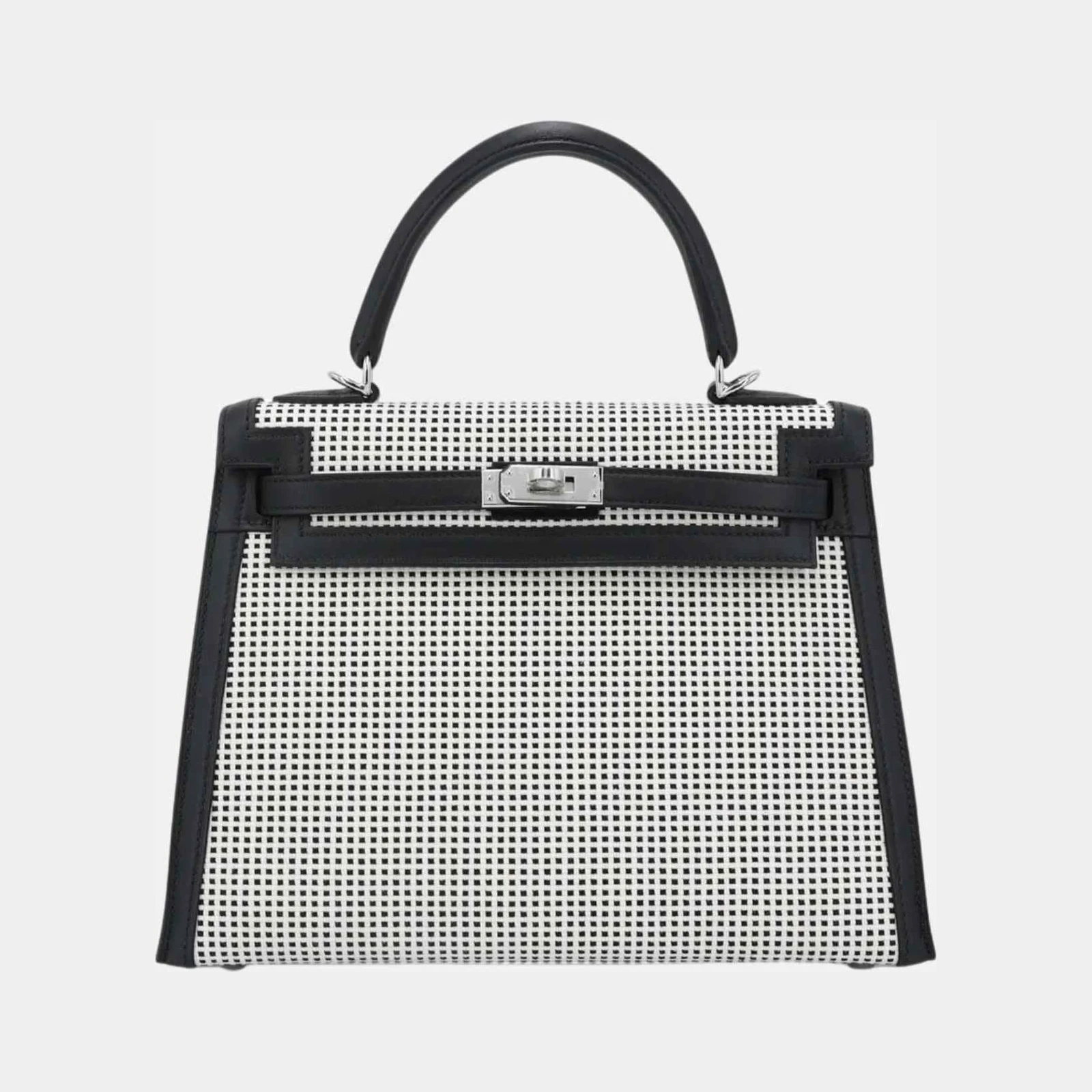 Hermès Kelly 25 Toile Quadrille Canvas-Swift Black PHW