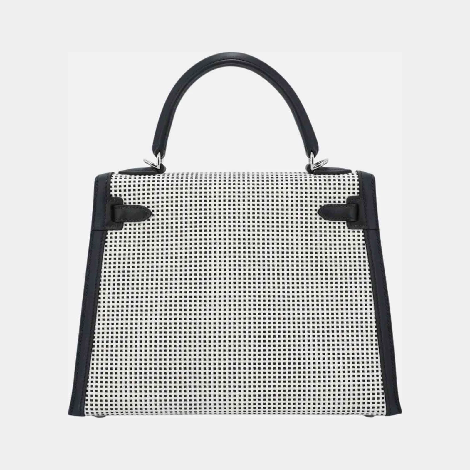 Hermès Kelly 25 Toile Quadrille Canvas-Swift Black PHW