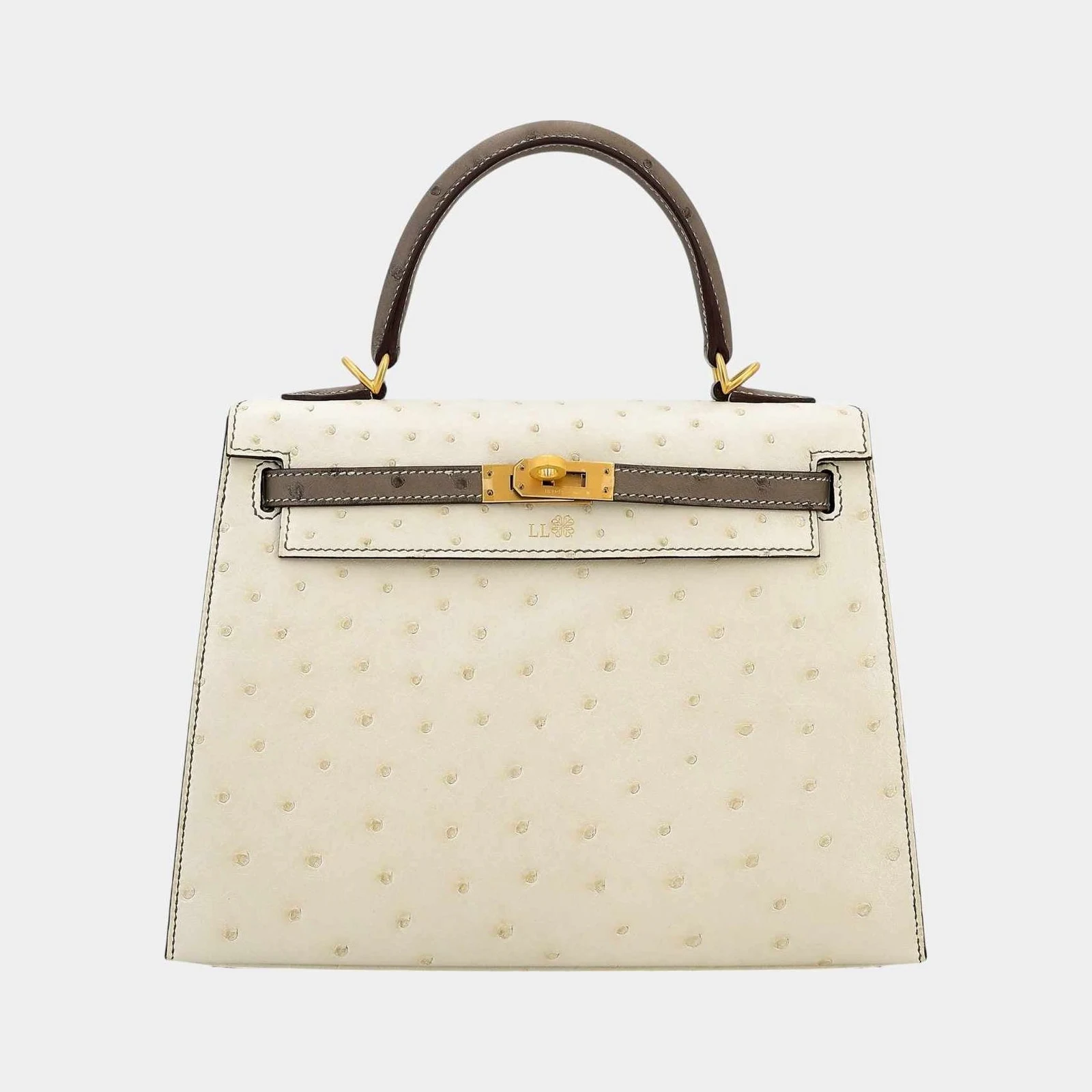 Hermès Kelly 25 HSS Sellier Ostrich Nata/Etoupe GHW