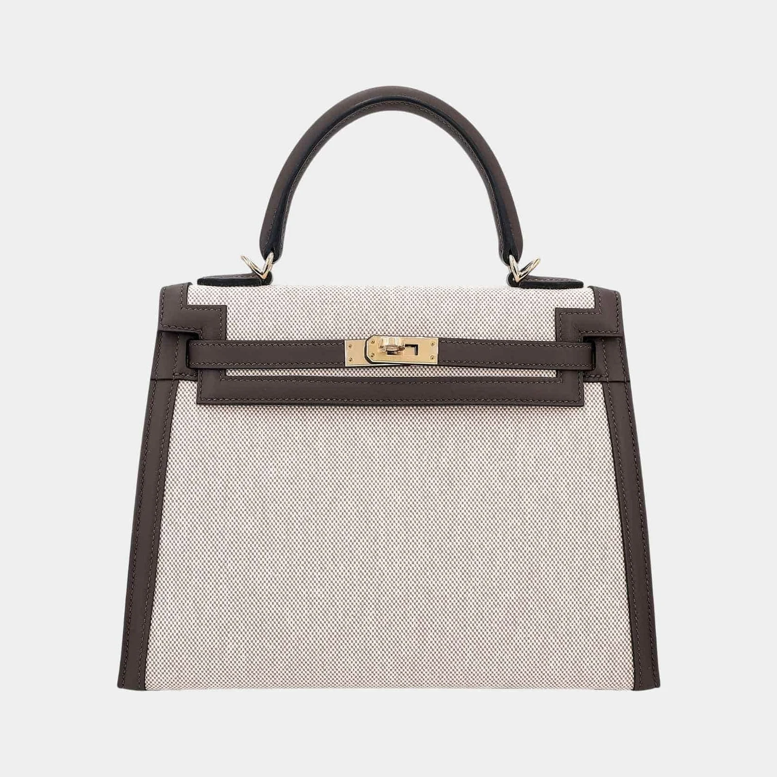 Hermès Kelly 25 Sellier Swift-Canvas Beige/Ecorce PBHW