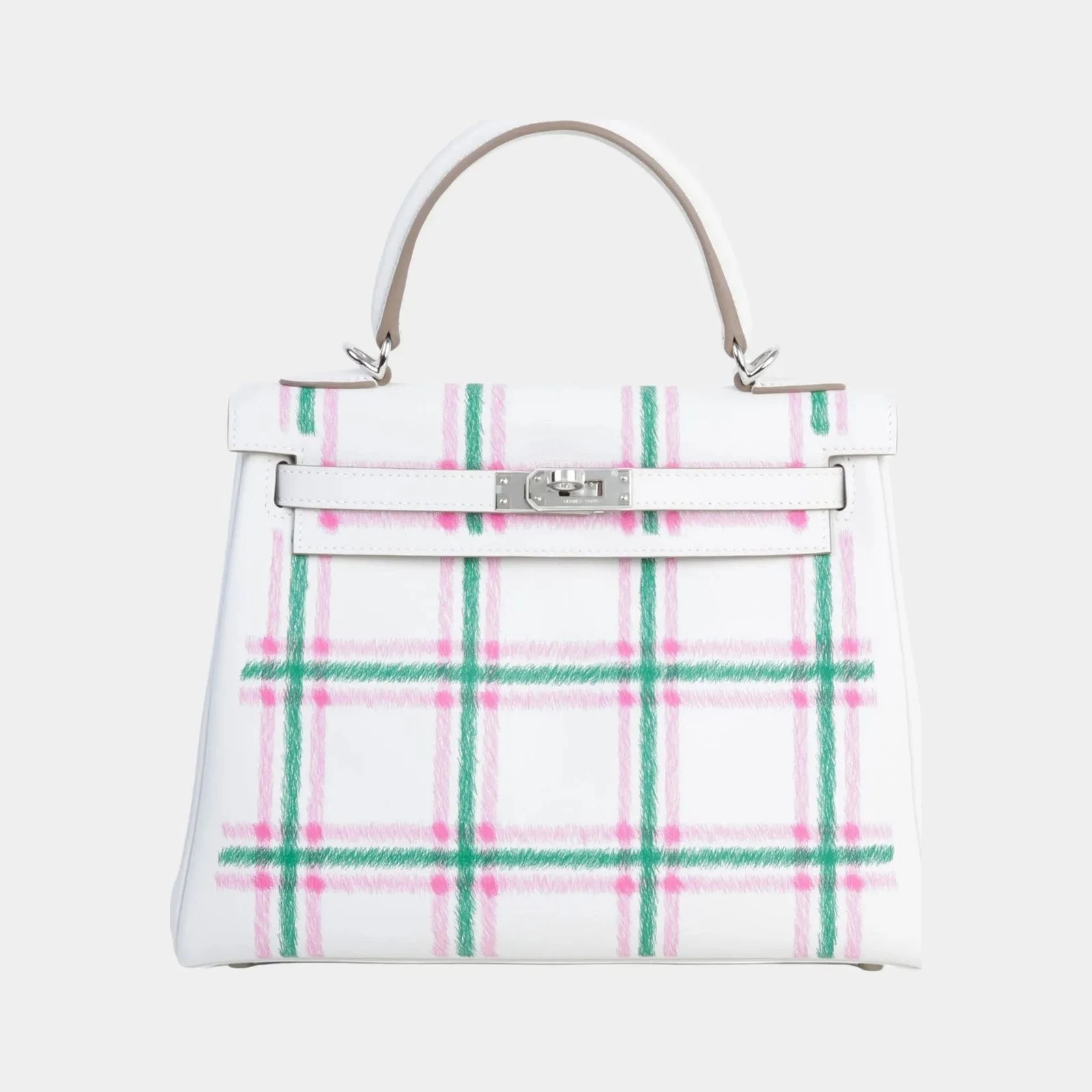 Hermès Kelly 25 Swift Gris Pale/Vert Moyen/Rose Bubblegum PHW