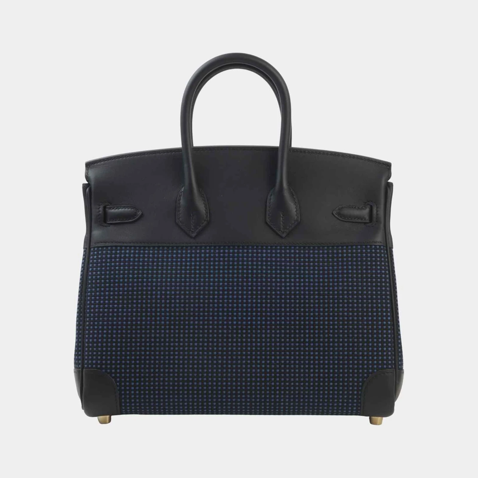 Hermès Birkin 25 Swift-Toile Quadrille Canvas Black/Bleu Egee GHW