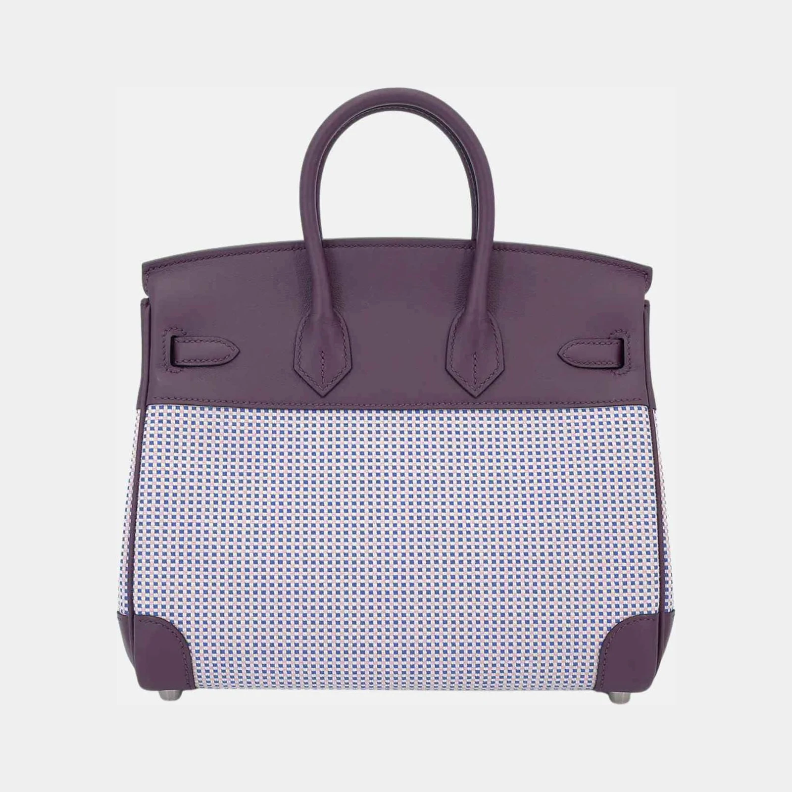 Hermès Birkin 25 Swift-Toile Quadrille Canvas Cassis/Mauve Sylvestre/Ecru PHW