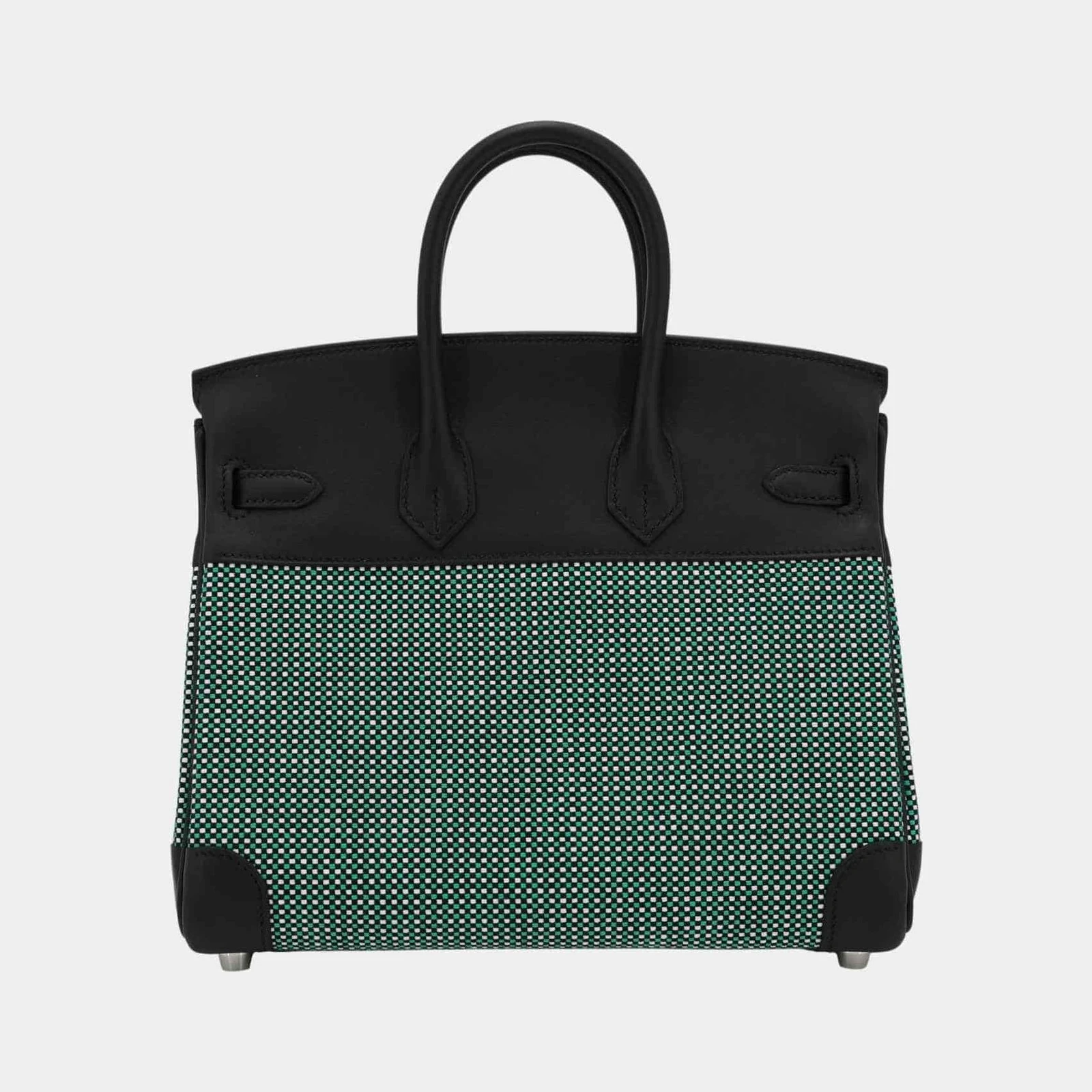 Hermès Birkin 25 Swift-Toile Quadrille Canvas Menthe/Black PHW