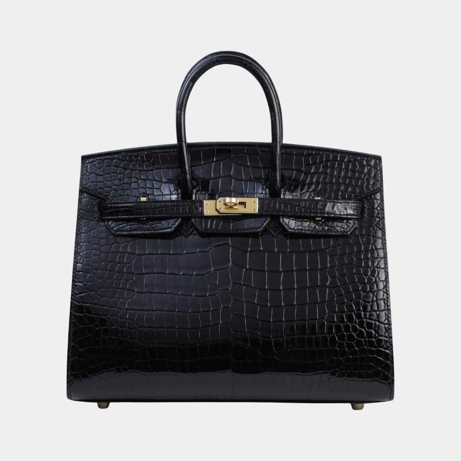 Hermès Birkin 25 Sellier Shiny Porosus Crocodile Black GHW