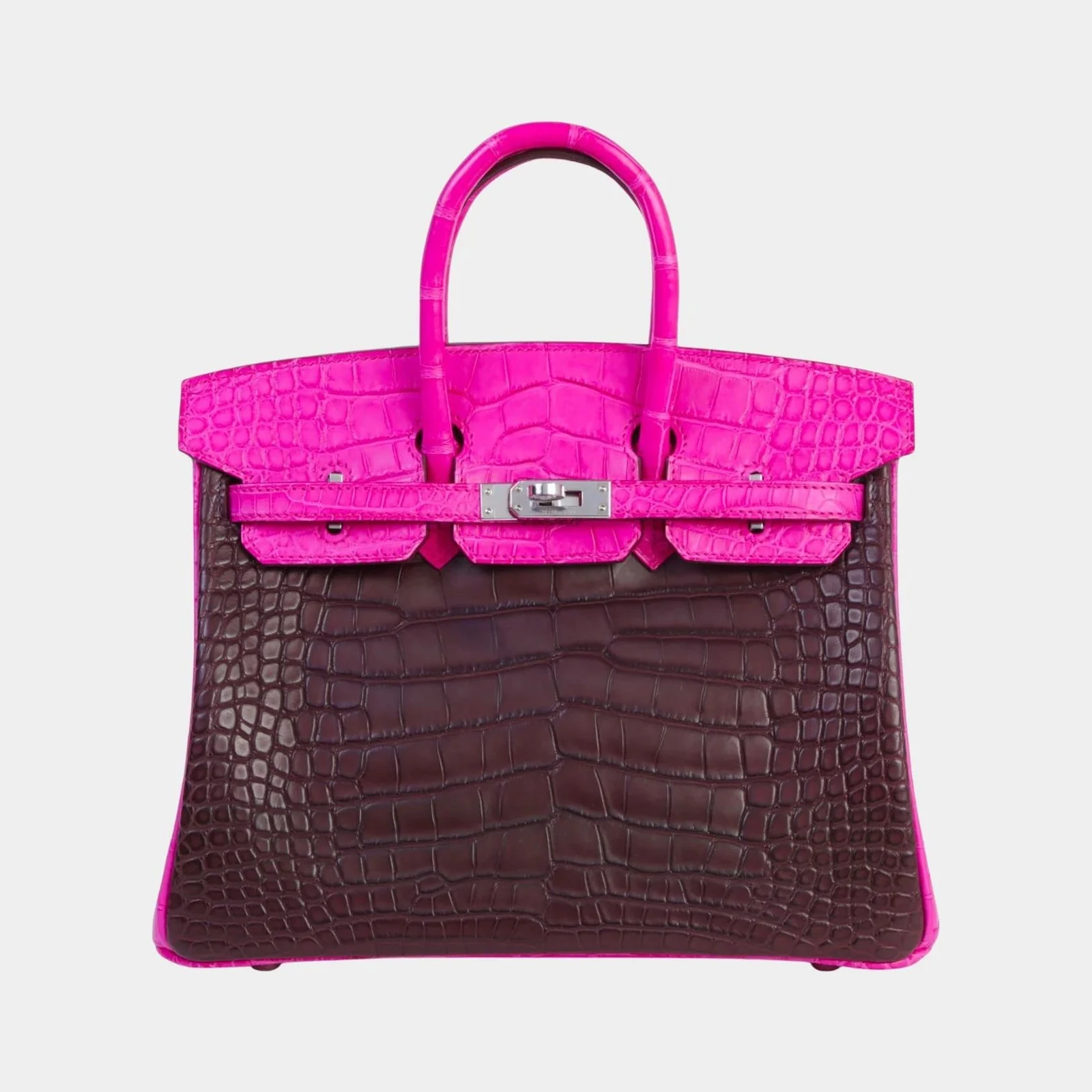 Hermès Birkin 25 Matte Alligator Rouge Sellier/Rose Shocking PHW