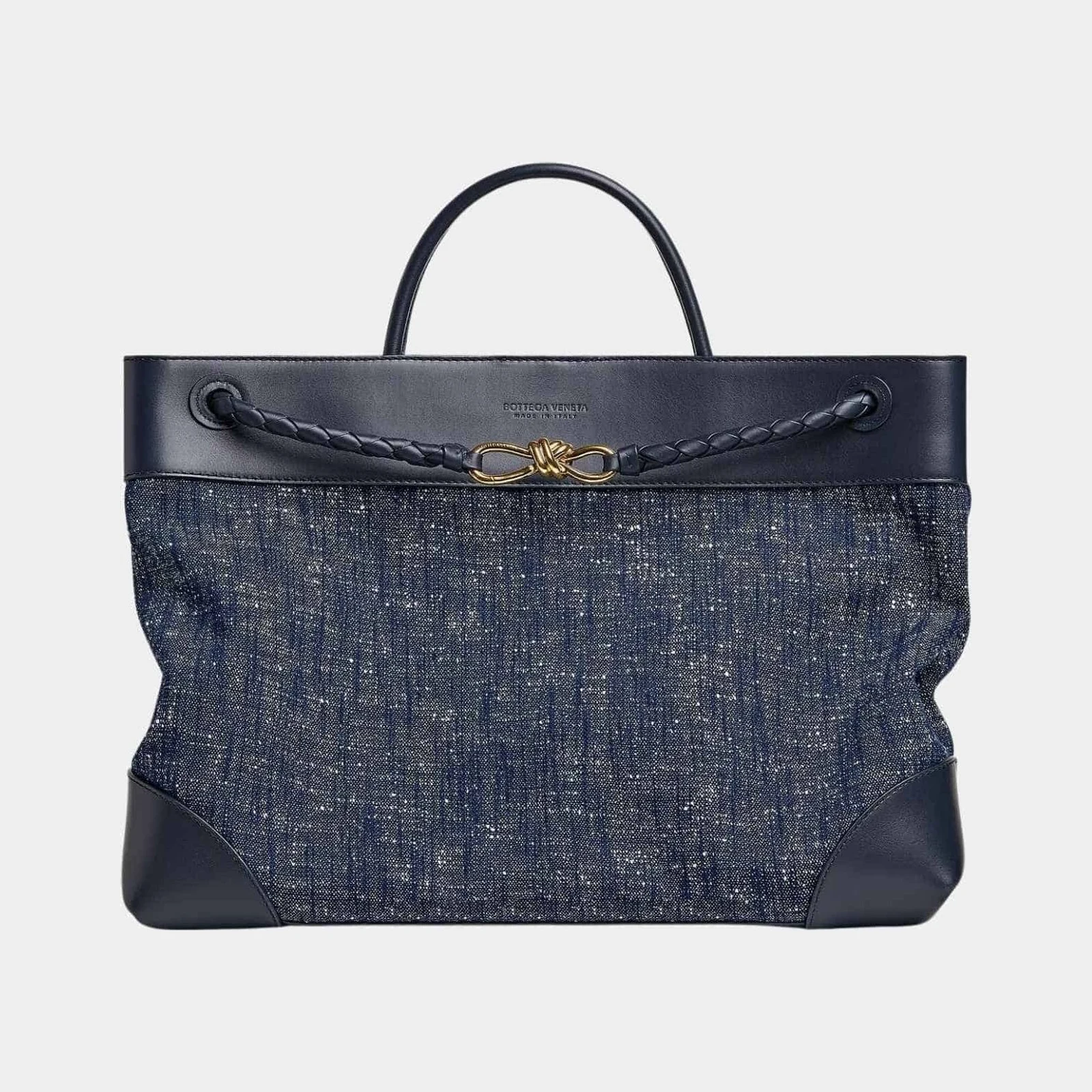 Bottega Veneta Large Andiamo Denim Boucle Calfskin Leather Handbag