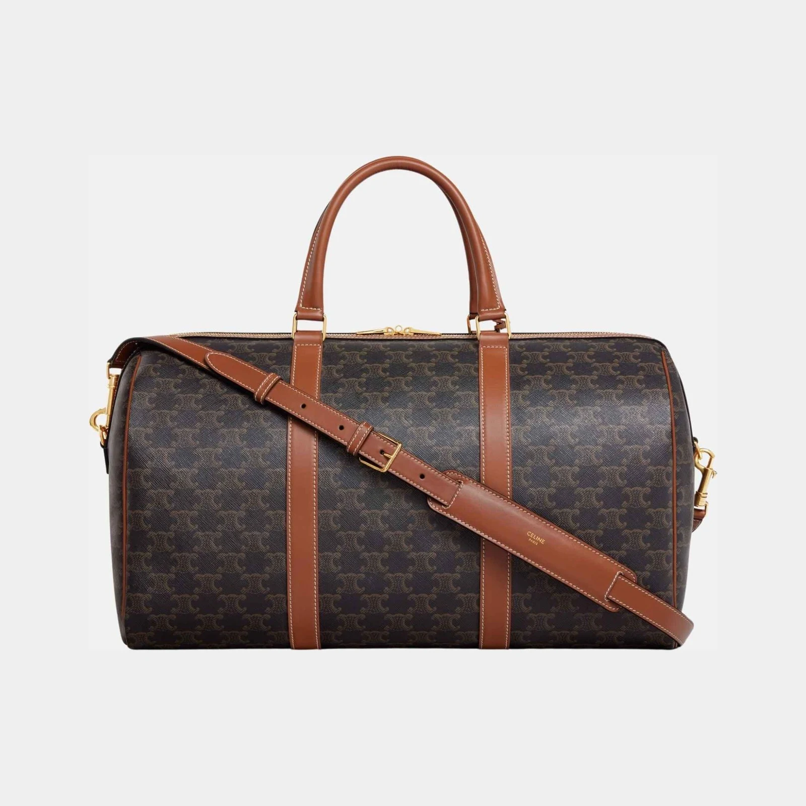 Celine Medium Travel Bag In Triomphe Canvas And Calfskin