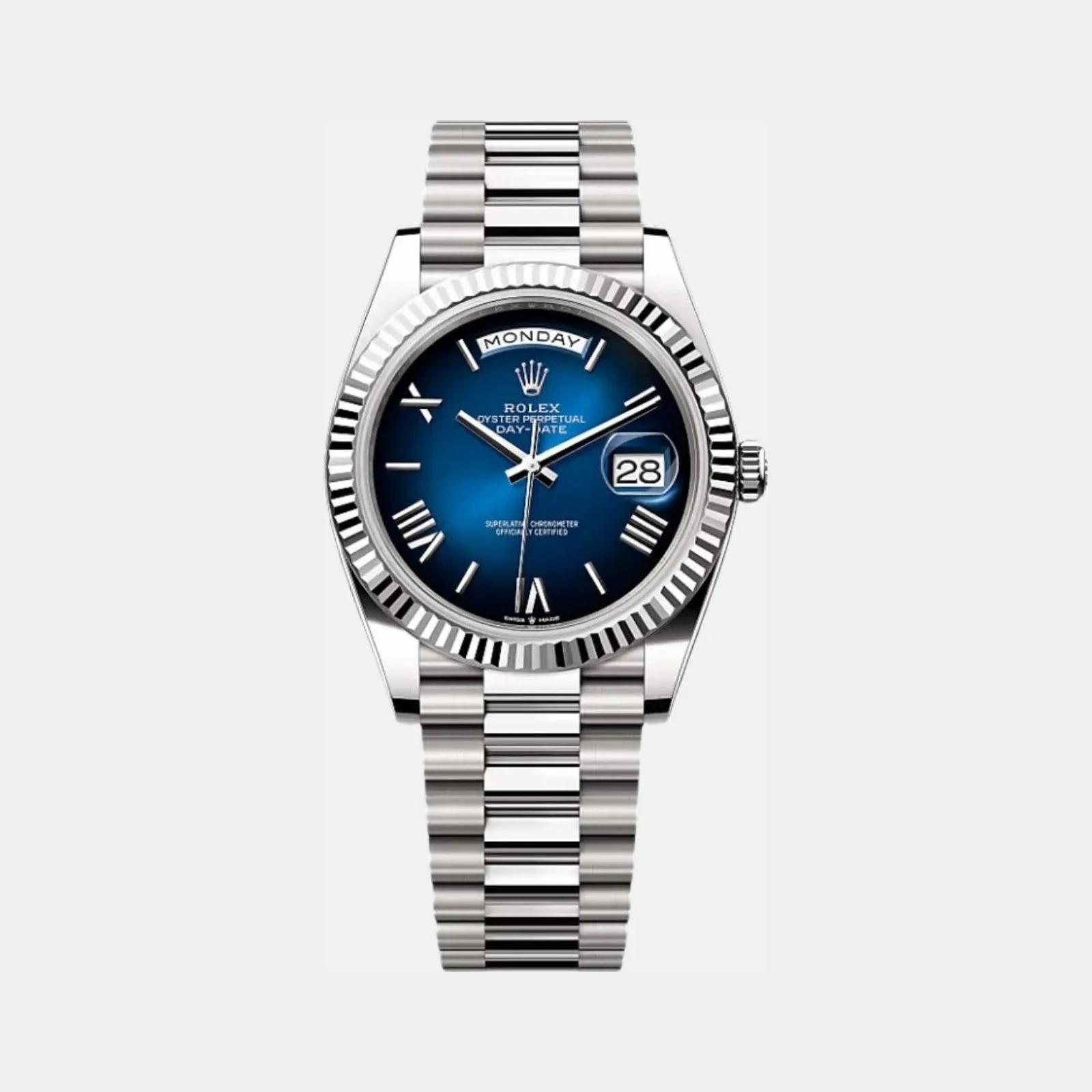 Rolex Day-Date 40mm Blue Ombre Dial White Gold in President Bracelet
