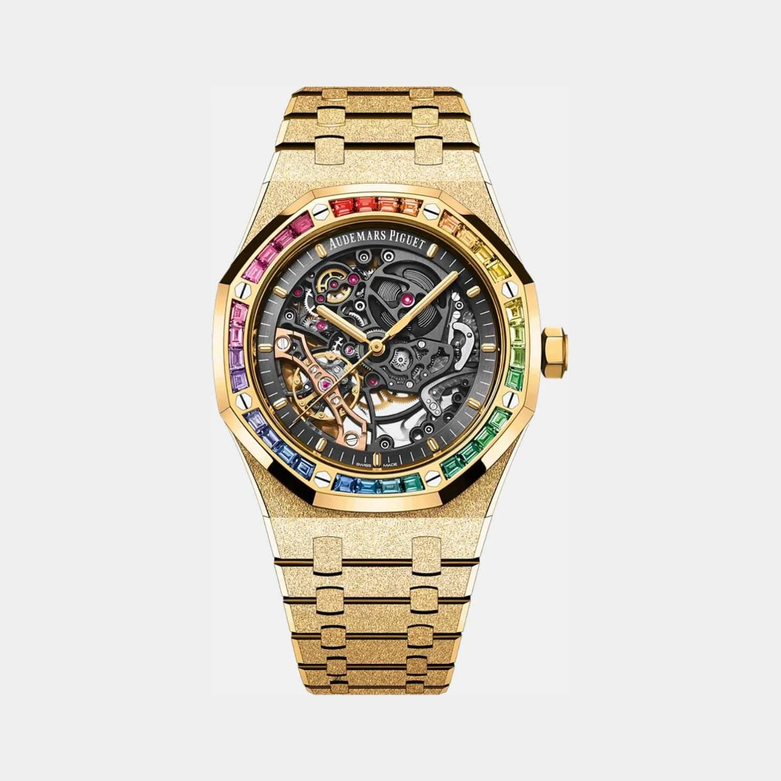 Audemars Piguet Royal Oak 15412Ba.Yg.1224Ba.01 Yellow Gold Rainbow Gem-Set Bezel
