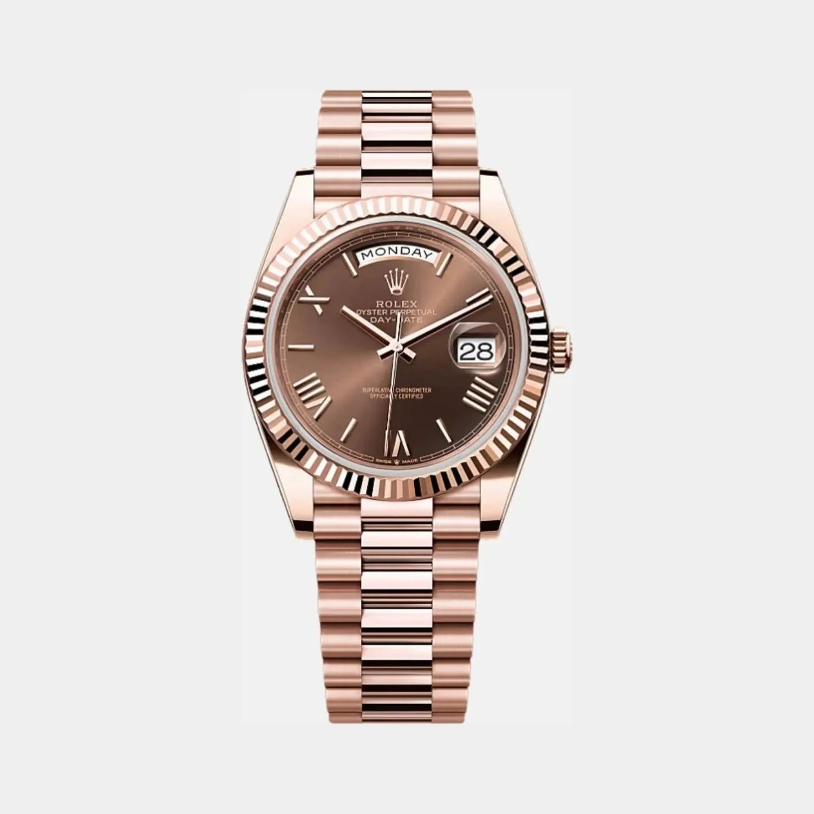 Rolex Day-Date 40mm with Everose Gold Chocolate Dial in President Bracelet