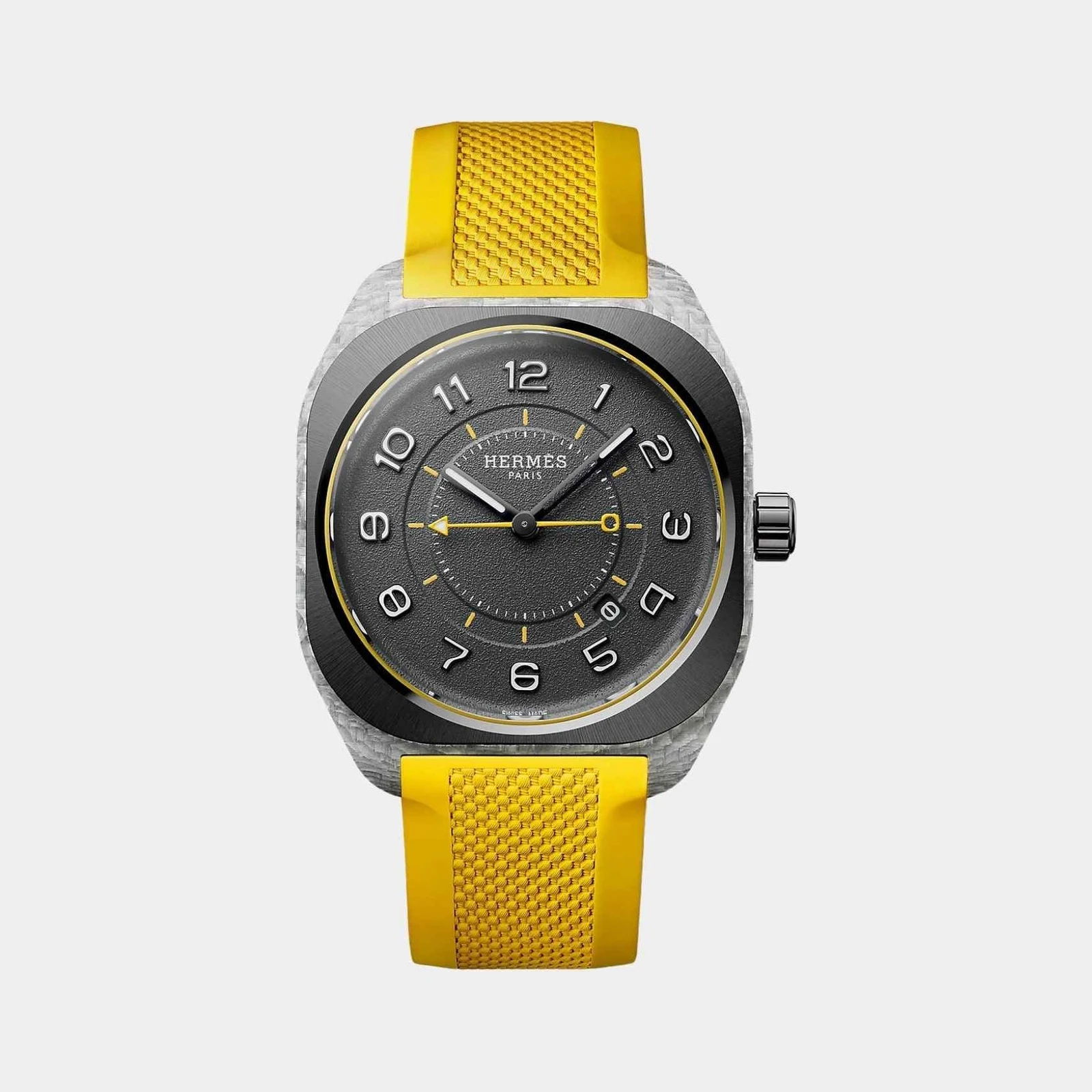 Hermès H08 Fiberglass Watch With Yellow Rubber Strap