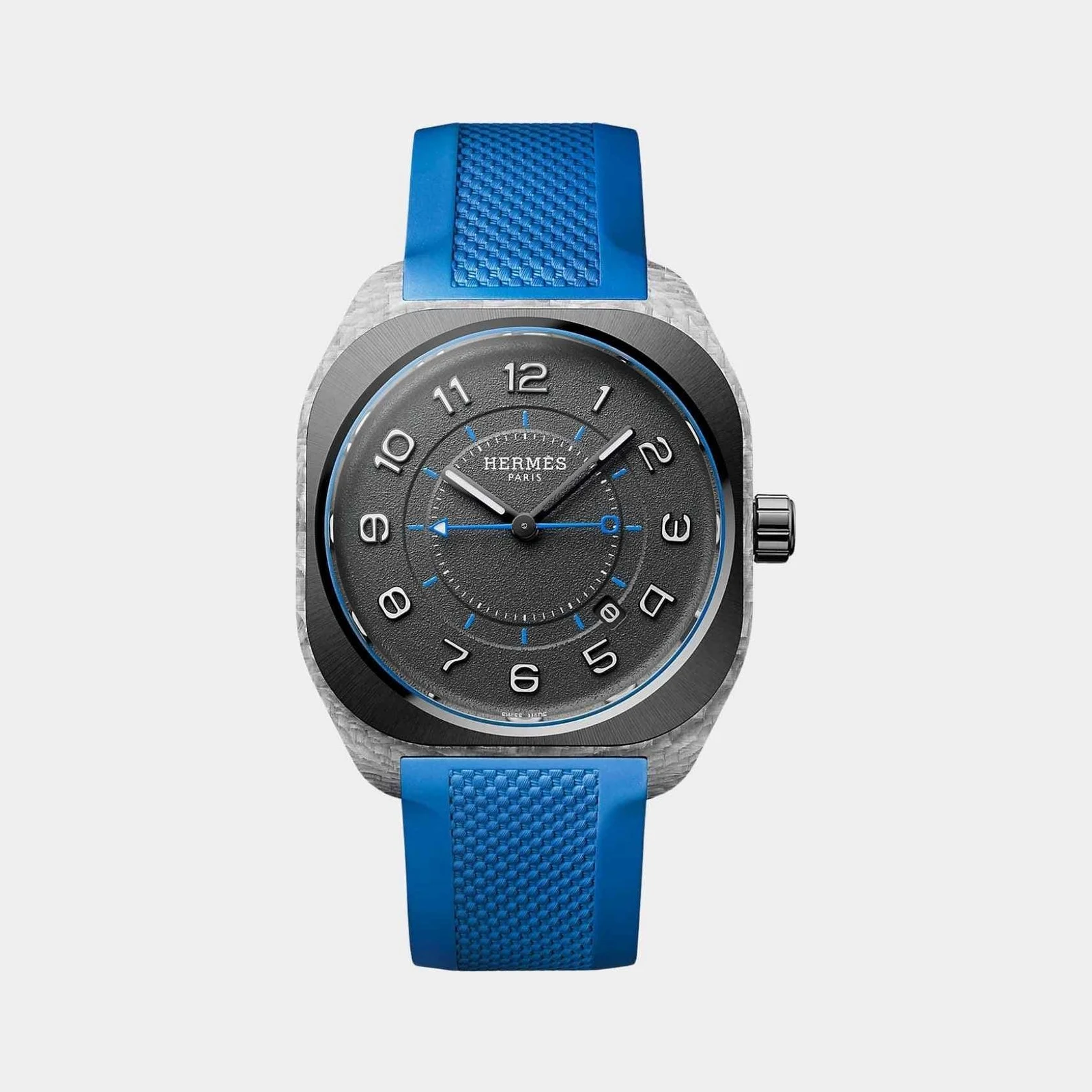 Hermès H08 Fiberglass Watch With Blue Rubber Strap