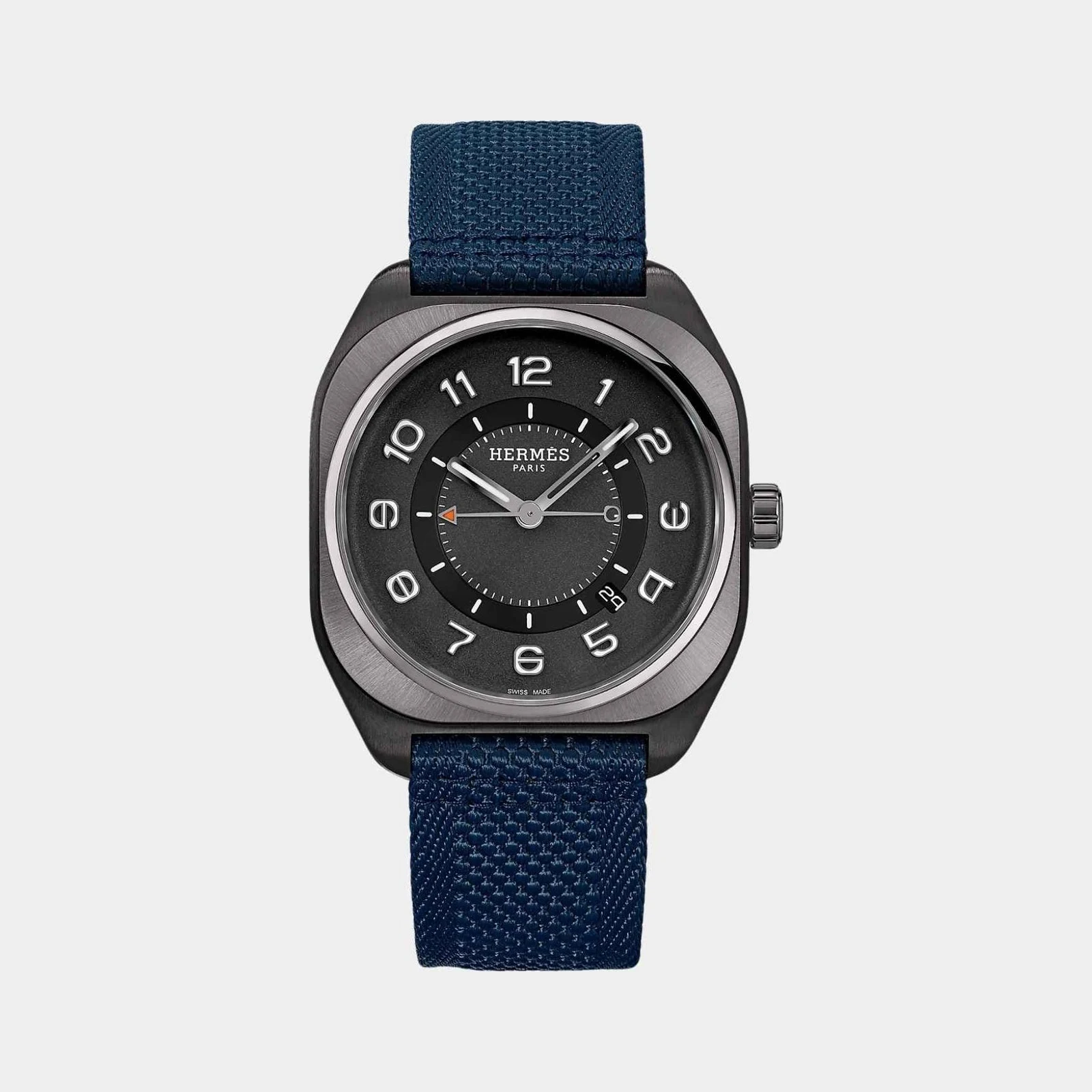 Hermès H08 42mm Titanium Watch with Navy Blue Webbing Strap