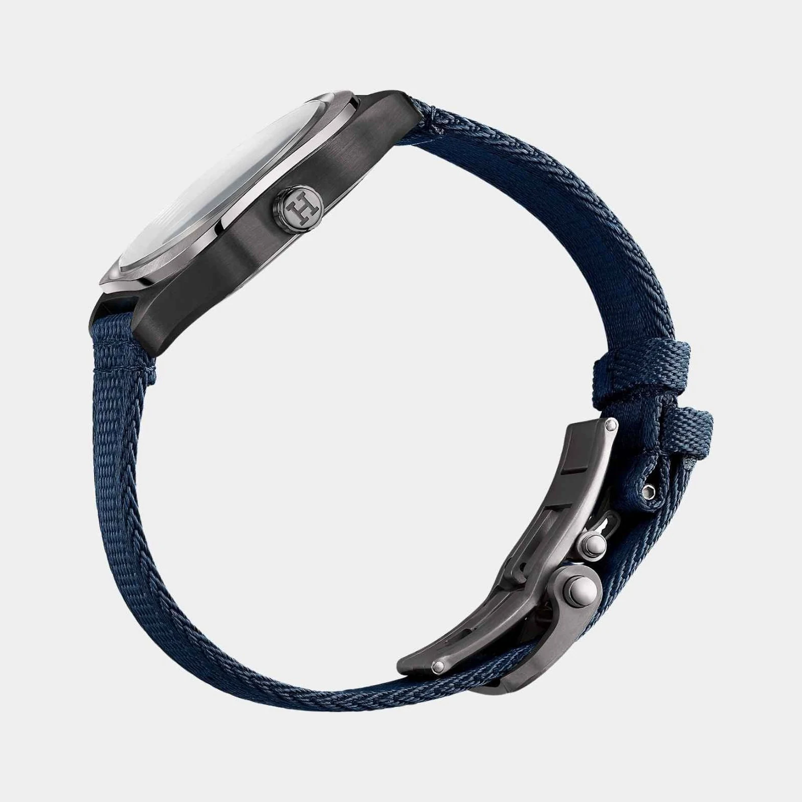 Hermès H08 42mm Titanium Watch with Navy Blue Webbing Strap
