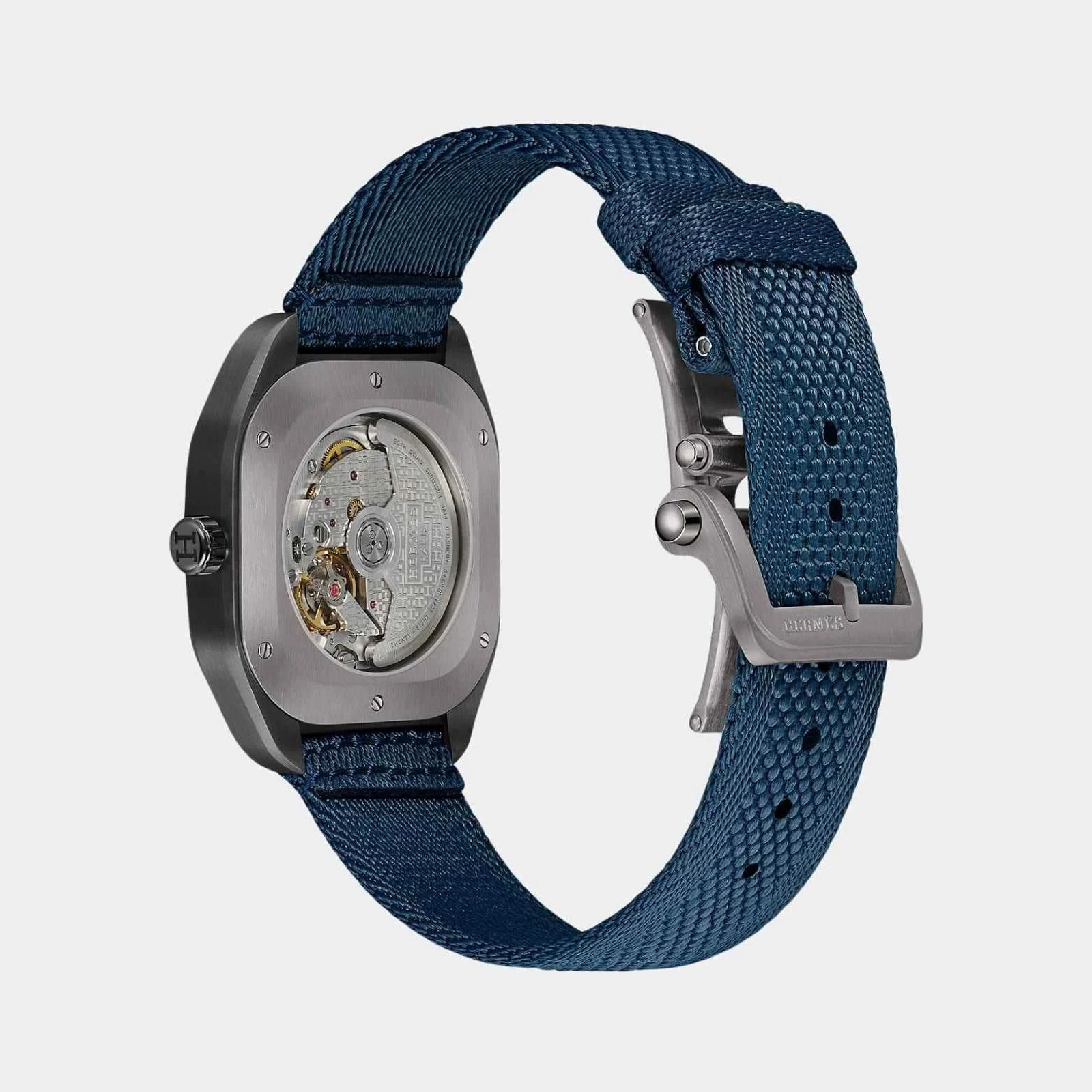 Hermès H08 42mm Titanium Watch with Navy Blue Webbing Strap