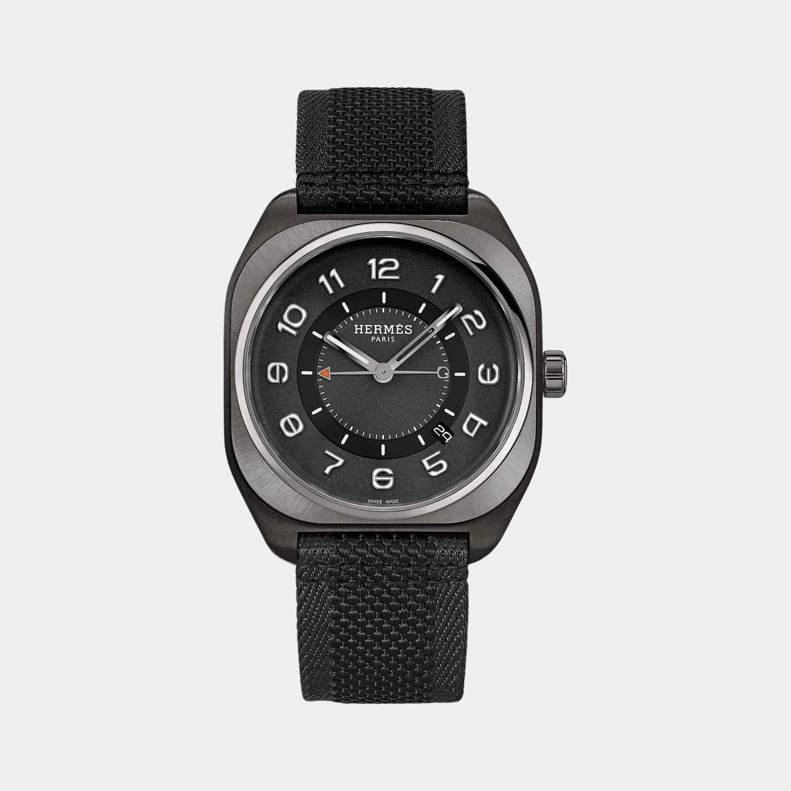 Hermès H08 42mm Titanium Watch with Black Webbing Strap