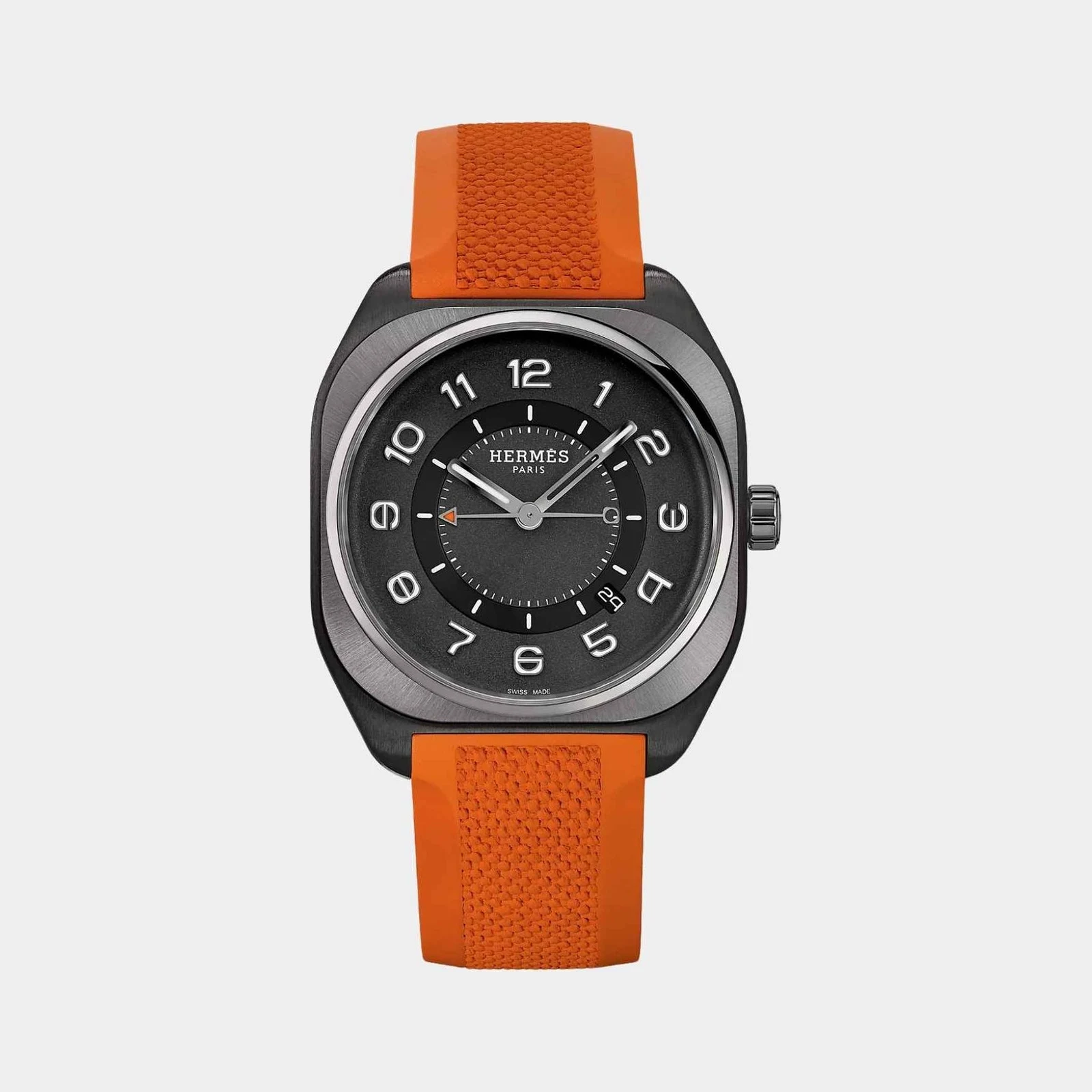 Hermès H08 Matte Black Satin-Finish Titanium Watch With Orange Rubber Strap
