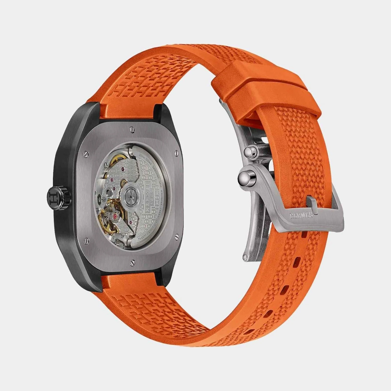 Hermès H08 Matte Black Satin-Finish Titanium Watch With Orange Rubber Strap