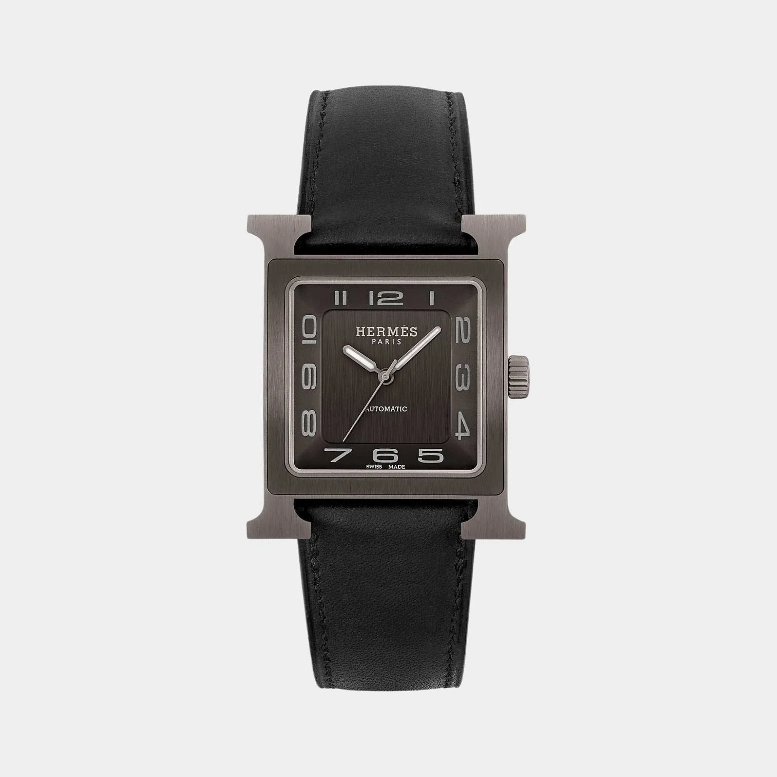 Hermès Heure H 34 mm Titanium Watch Black Barenia Calfskin Strap