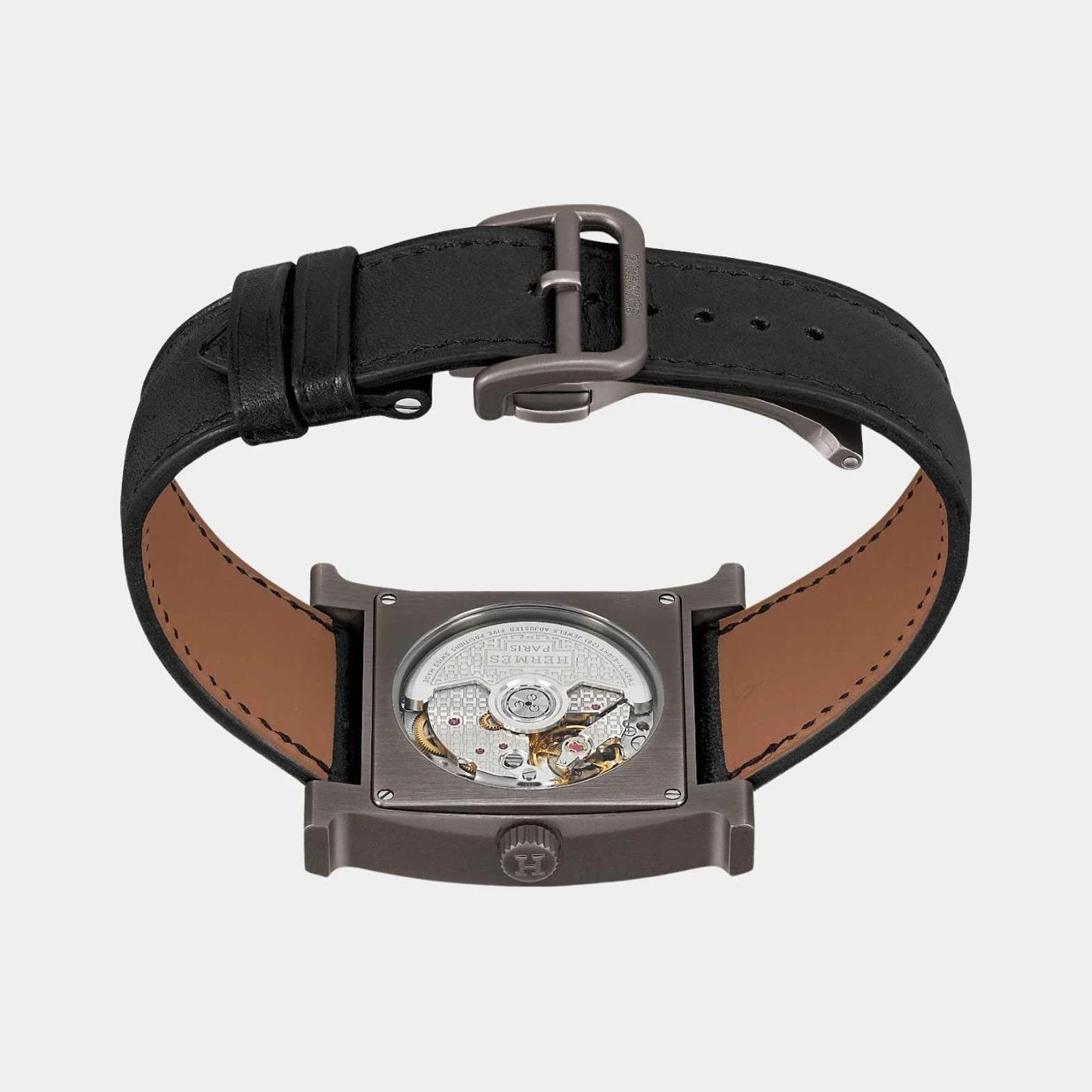 Hermès Heure H 34 mm Titanium Watch Black Barenia Calfskin Strap