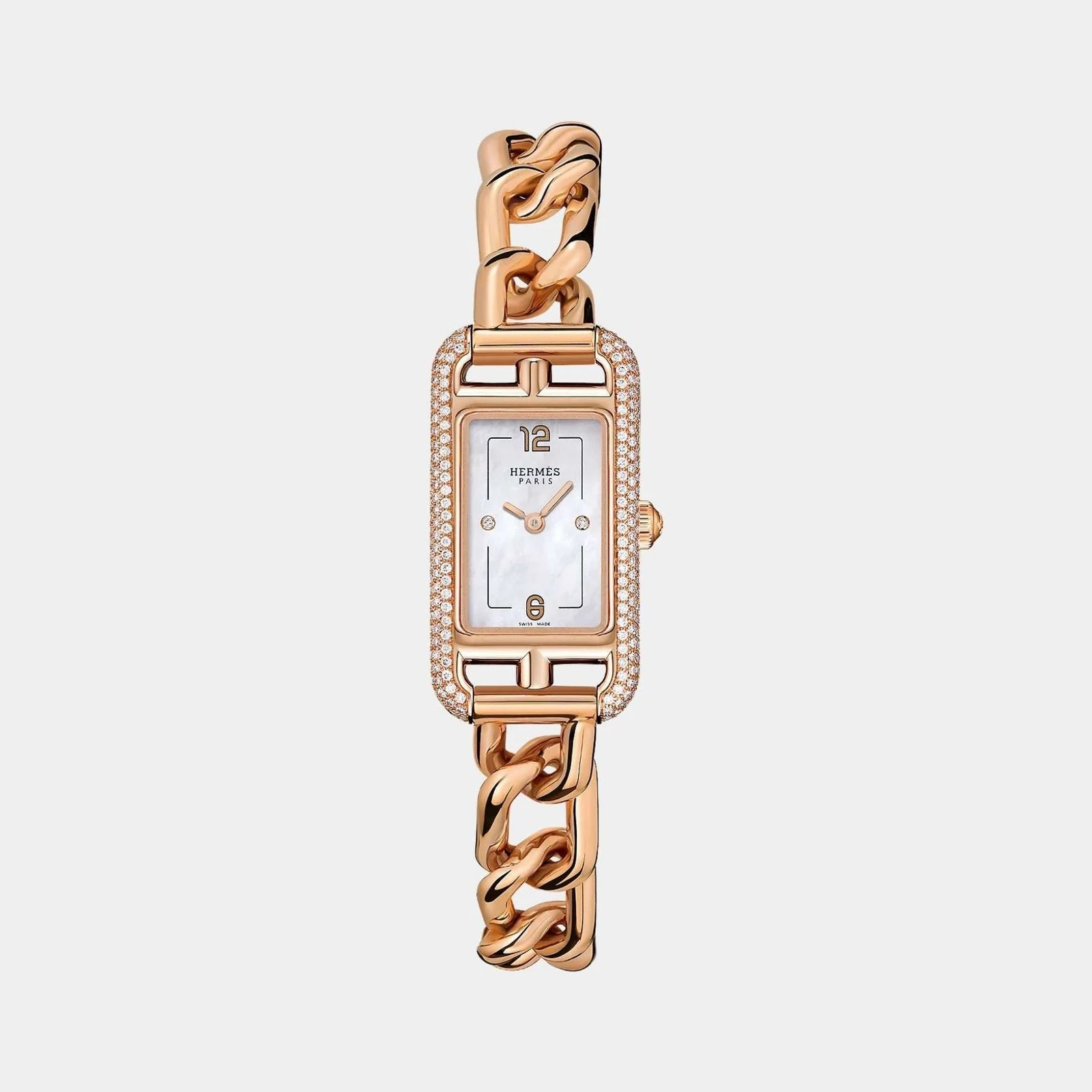 Hermès Nantucket Rose Gold 29 mm Watch With Jeweled Setting