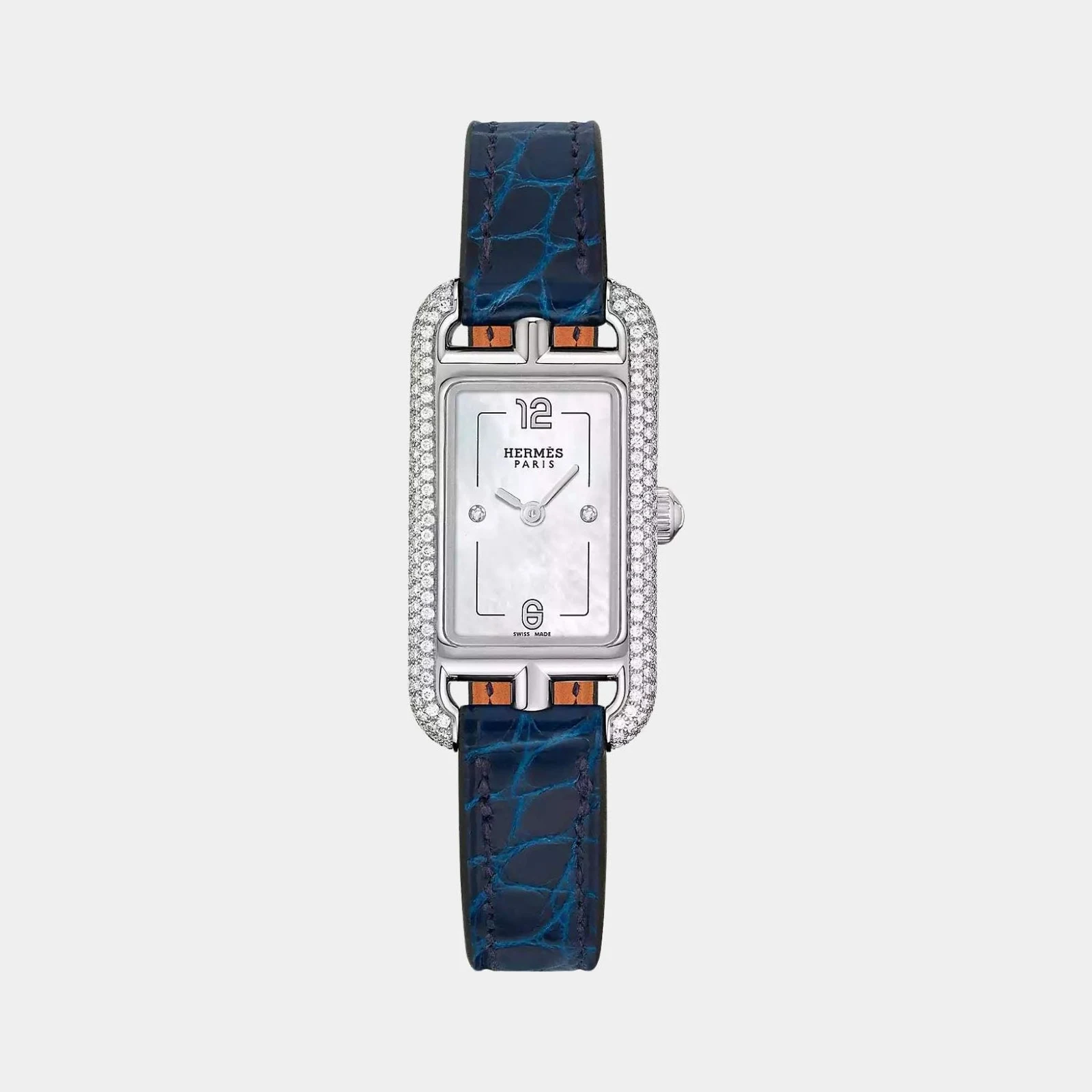 Hermès Nantucket 29 mm Watch In Sapphire Blue Alligator Strap