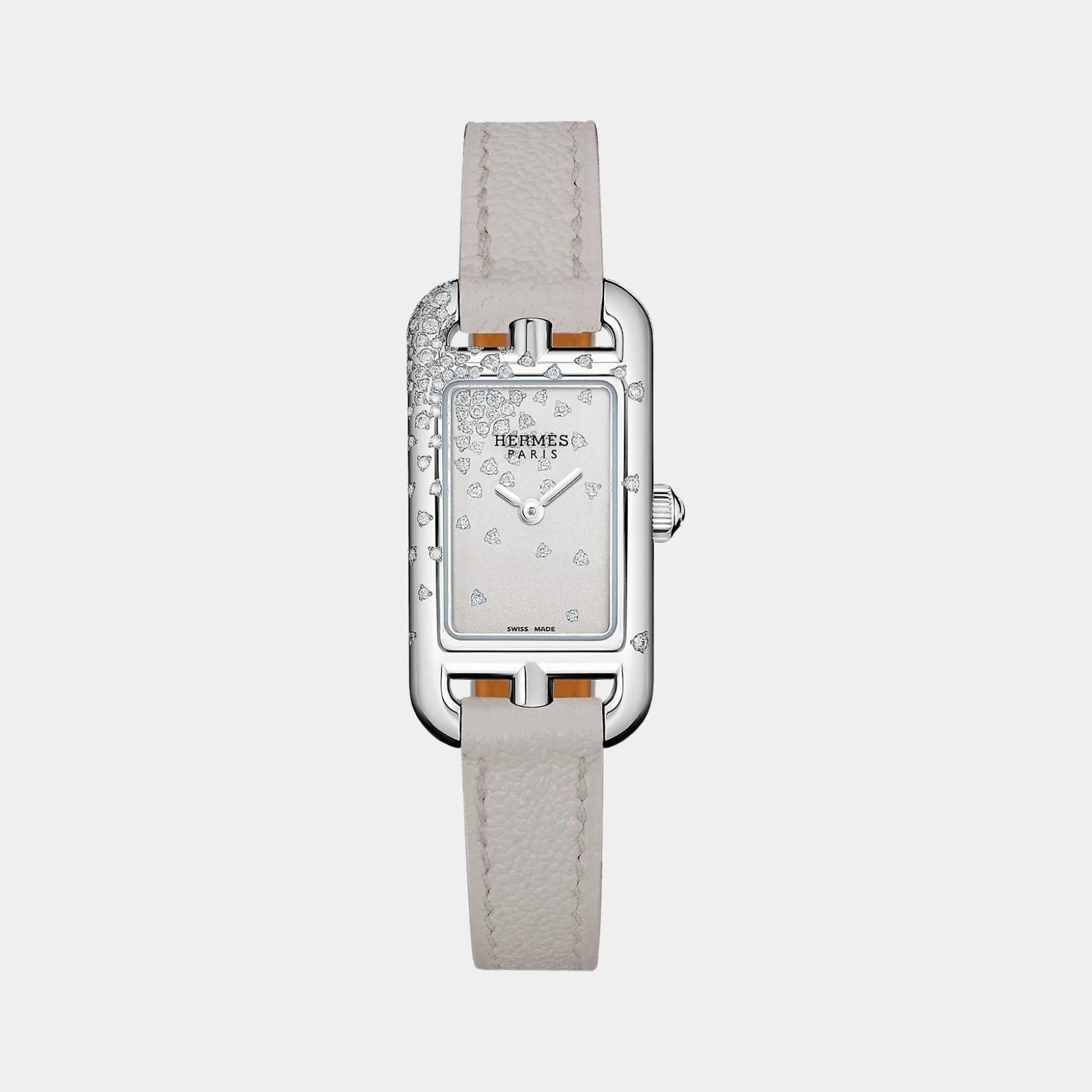 Hermès Nantucket 29 mm Steel Watch With Pearl Gray Calfskin Strap