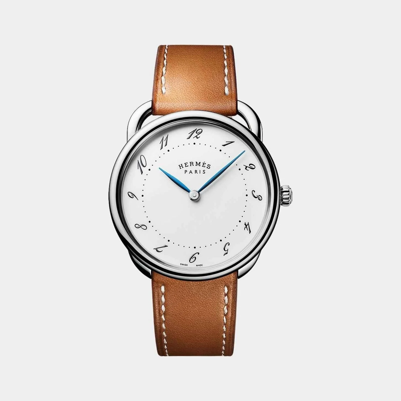 Hermès Arceau 36 mm Steel Watch With Natural Barenia Calfskin Strap