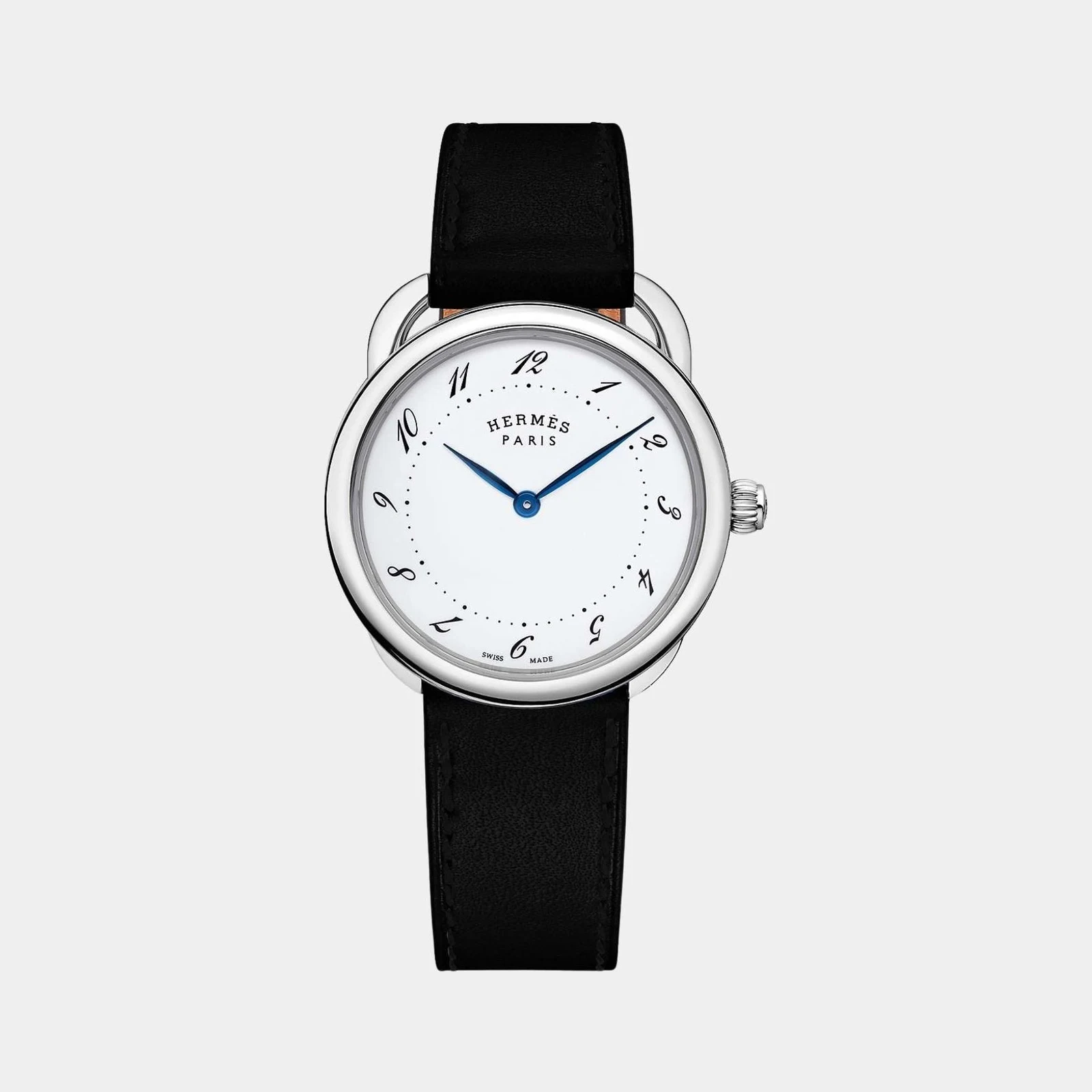 Hermès Arceau 36 mm Steel Watch With Black Barenia Calfskin Strap