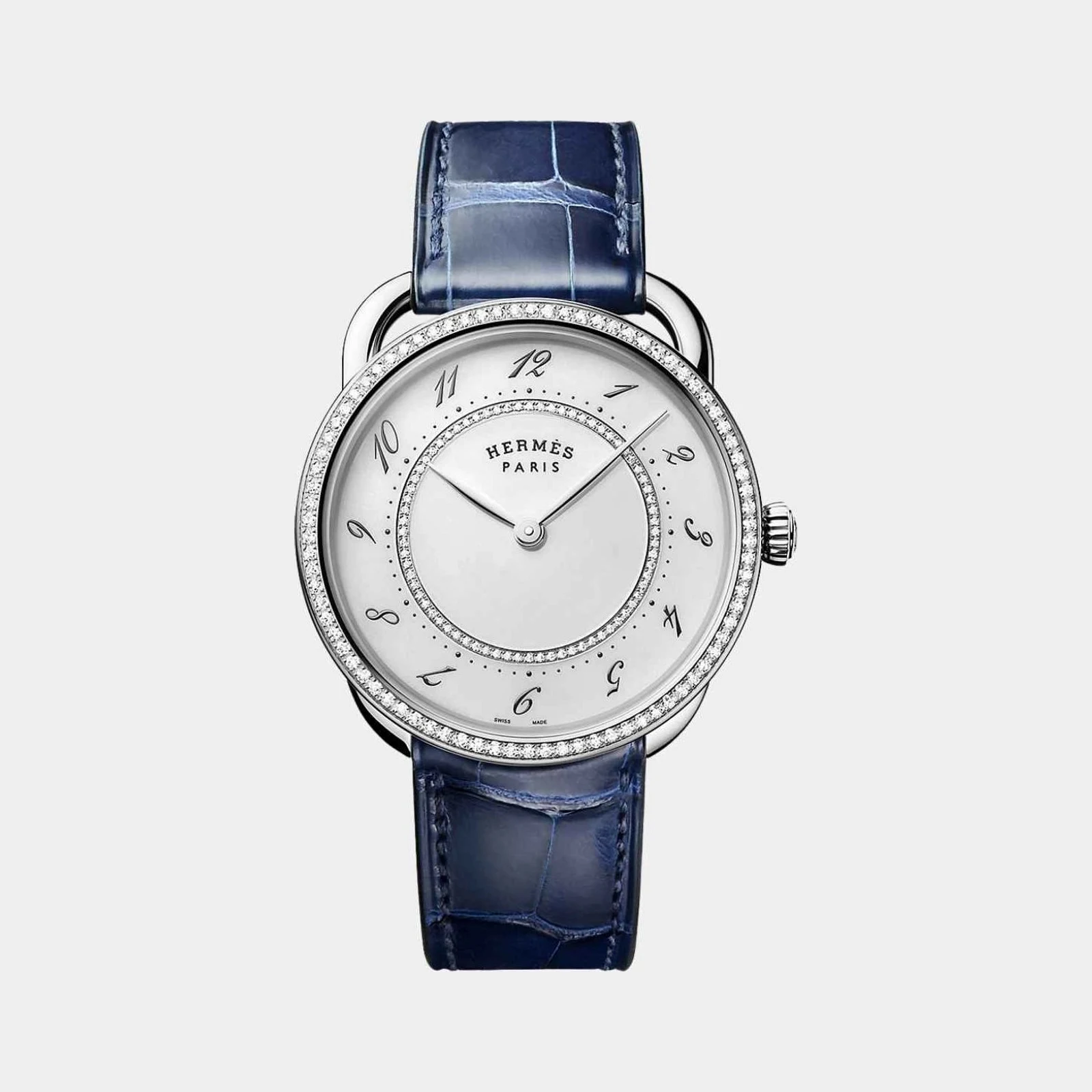 Hermès Arceau 36 mm Set-In Steel Watch With Blue Alligator Strap