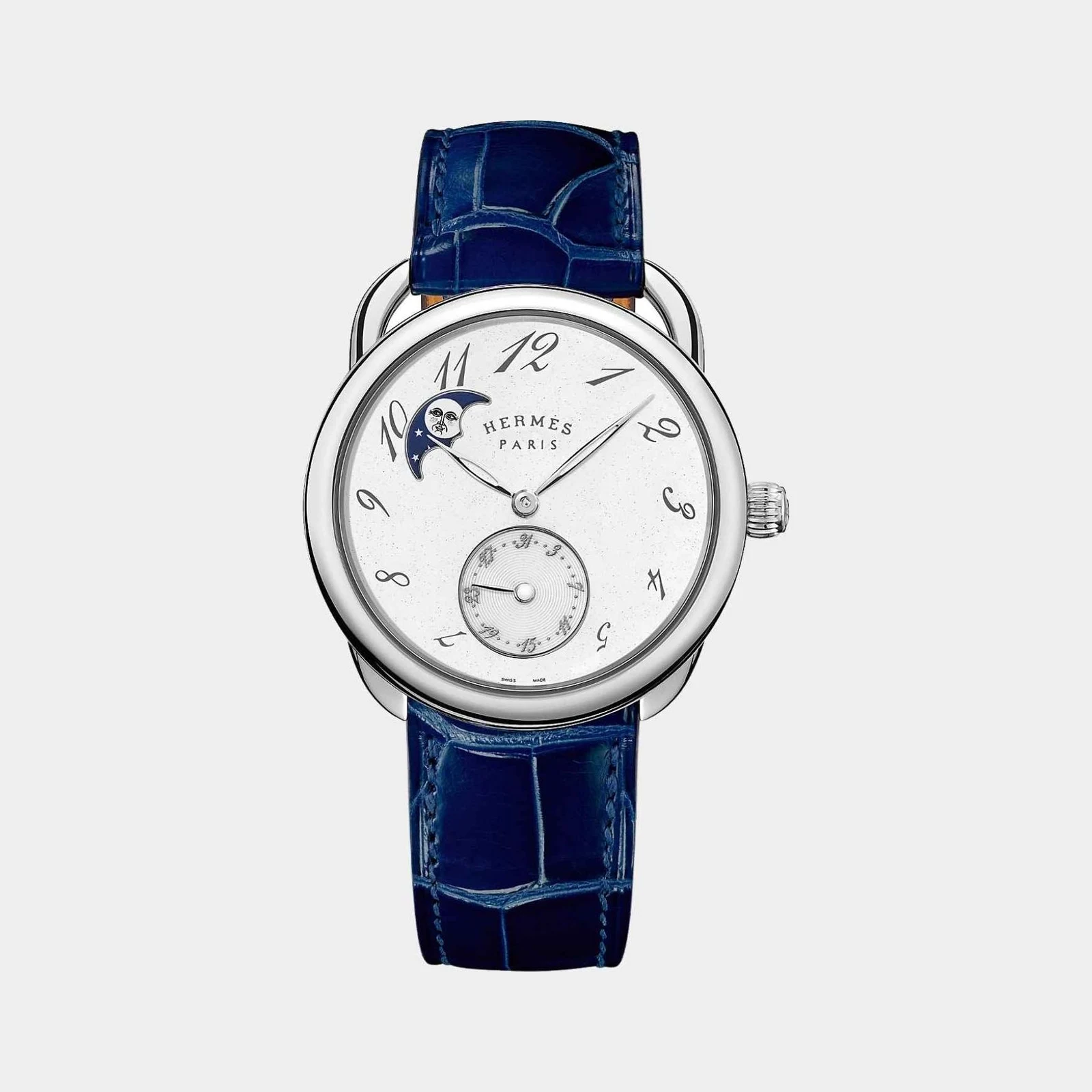 Hermès Arceau Petite Lune Watch With Sapphire Blue Alligator Strap