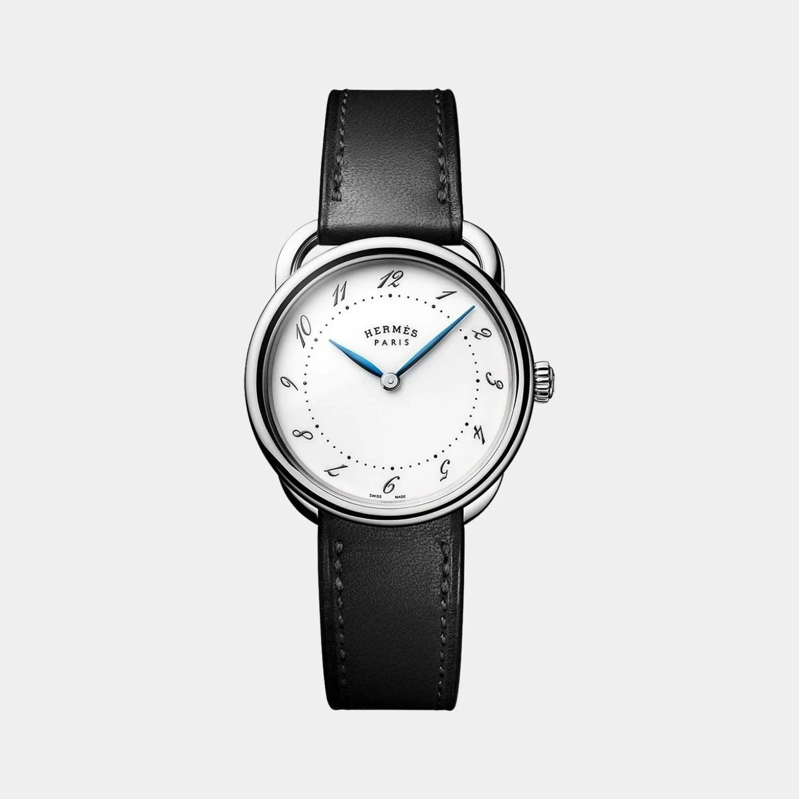 Hermès Arceau 30 mm Steel Watch With Black Barenia Calfskin Strap