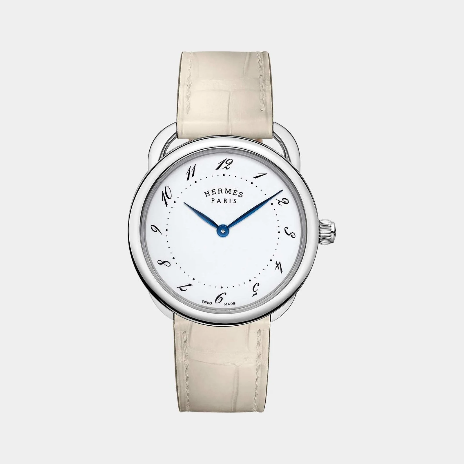 Hermès Arceau 36 mm Steel Watch With Concrete Matte Alligator Strap