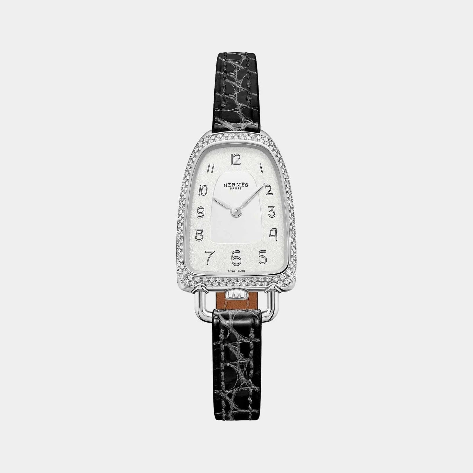 Hermès Galop d'Hermes 32 mm Set-In Steel Watch With Alligator Strap