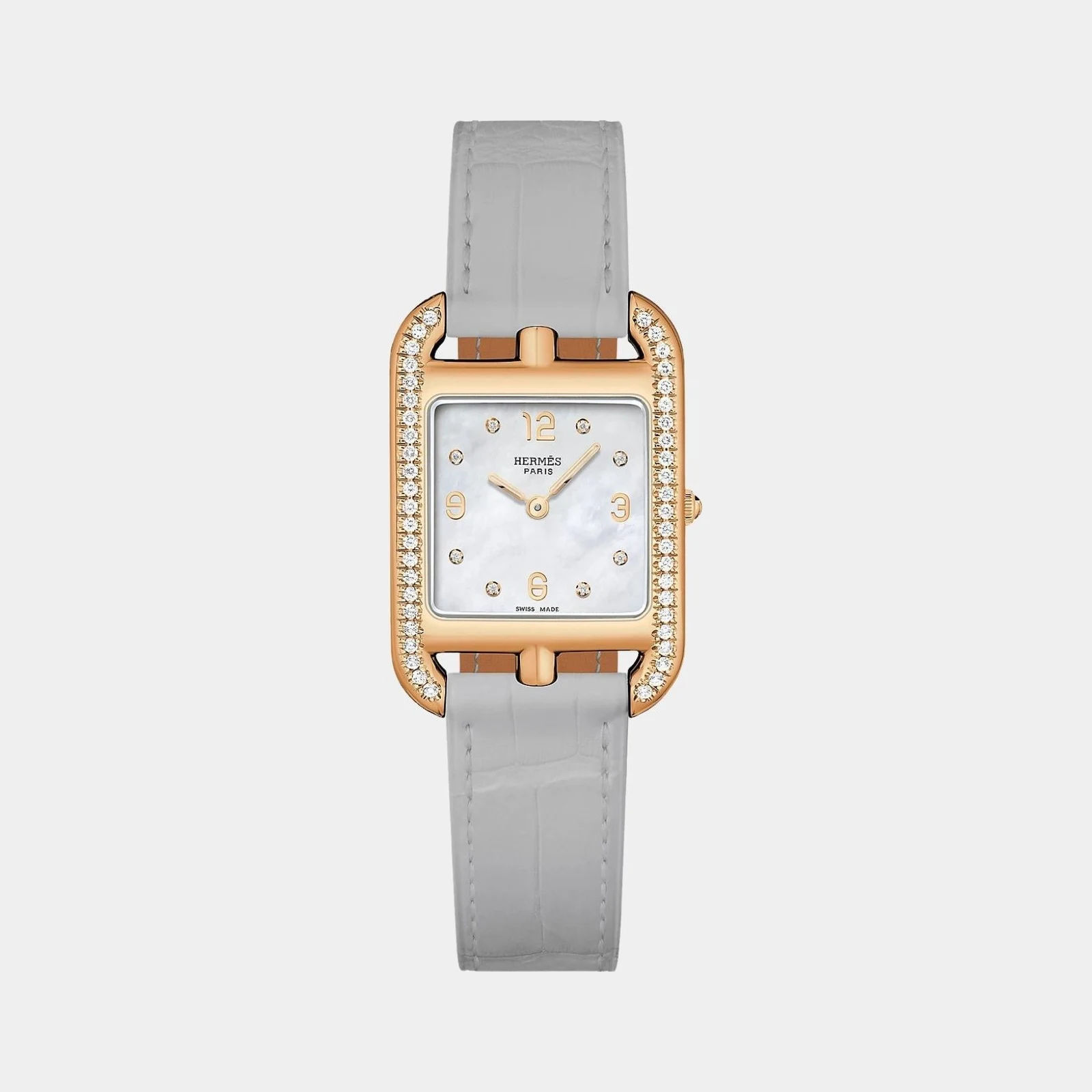 Hermès Cape Cod 31 mm Set-In Rose Gold With Gray Alligator Strap