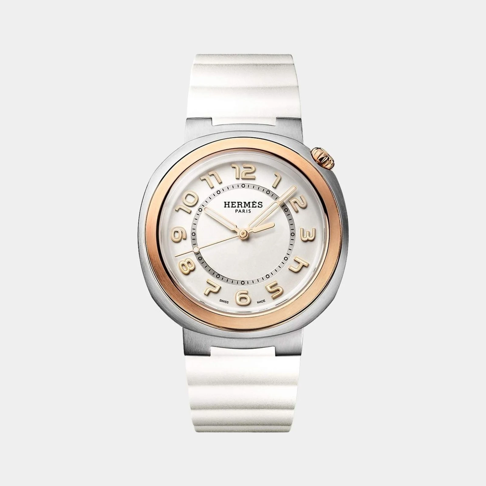 Hermès Cut 36 mm Steel-Rose Gold Watch With White Rubber Strap