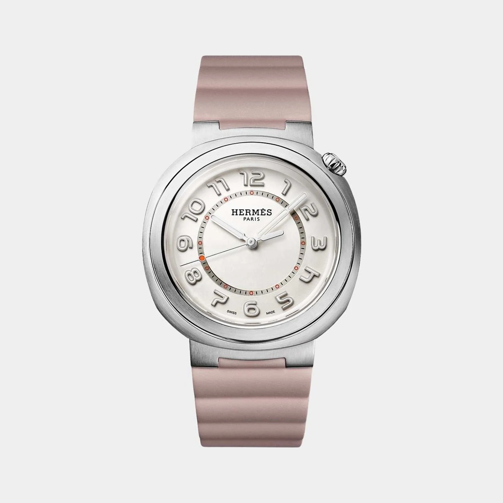 Hermès Cut 36 mm Steel Watch With Glycine Rubber Strap