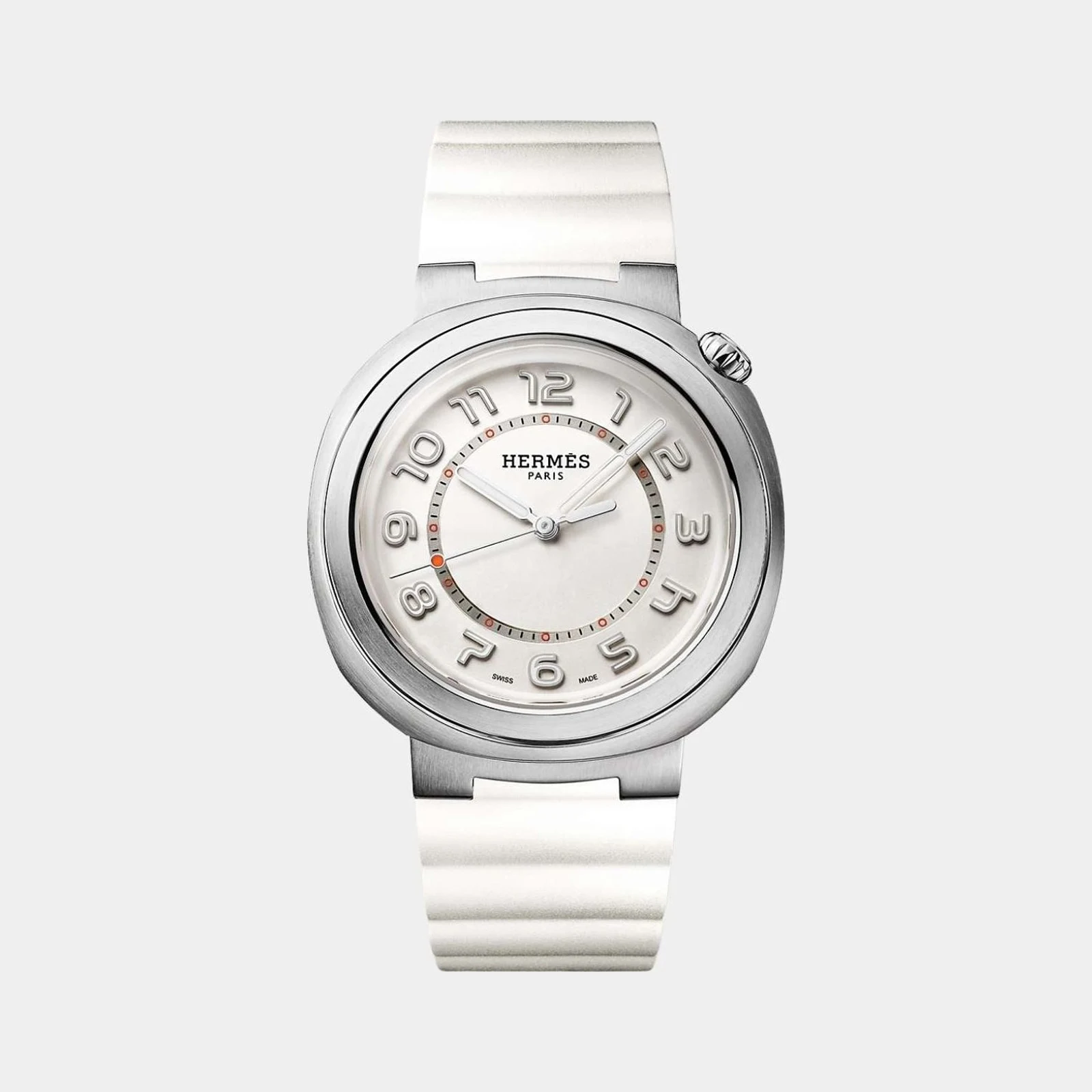 Hermès Cut 36 mm Steel Watch With White Rubber Strap