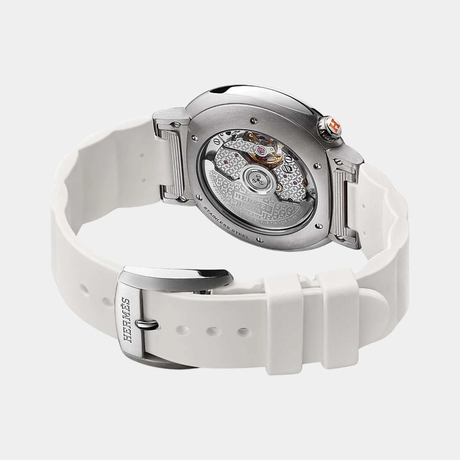 Hermès Cut 36 mm Steel Watch With White Rubber Strap