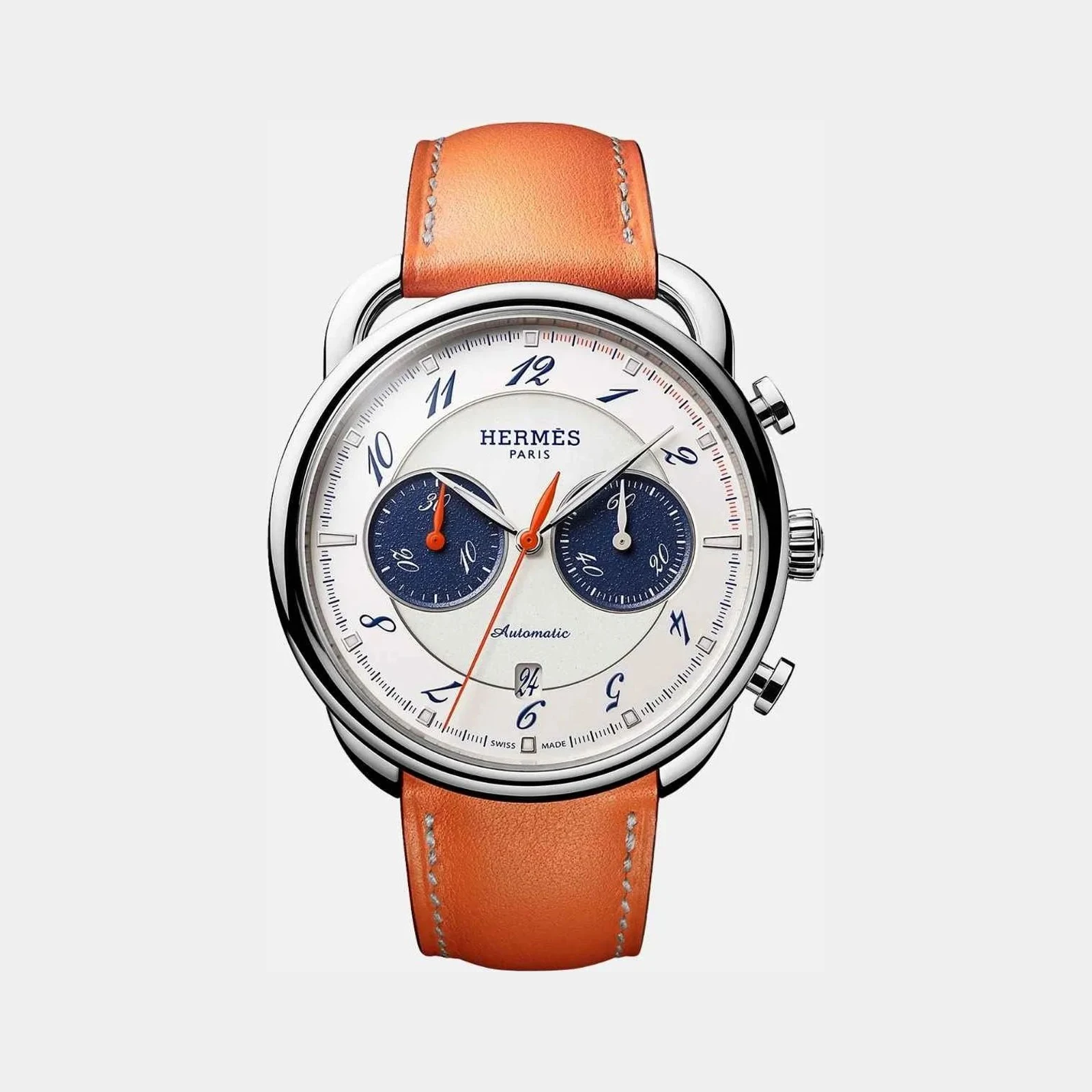 Hermès Arceau Chronograph Watch 42mm Orange Swift Calfskin Strap