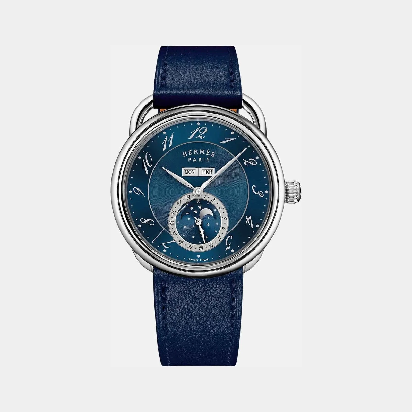 Hermès Arceau Grande Lune Watch 43mm Navy Blue Swift Calfskin Strap