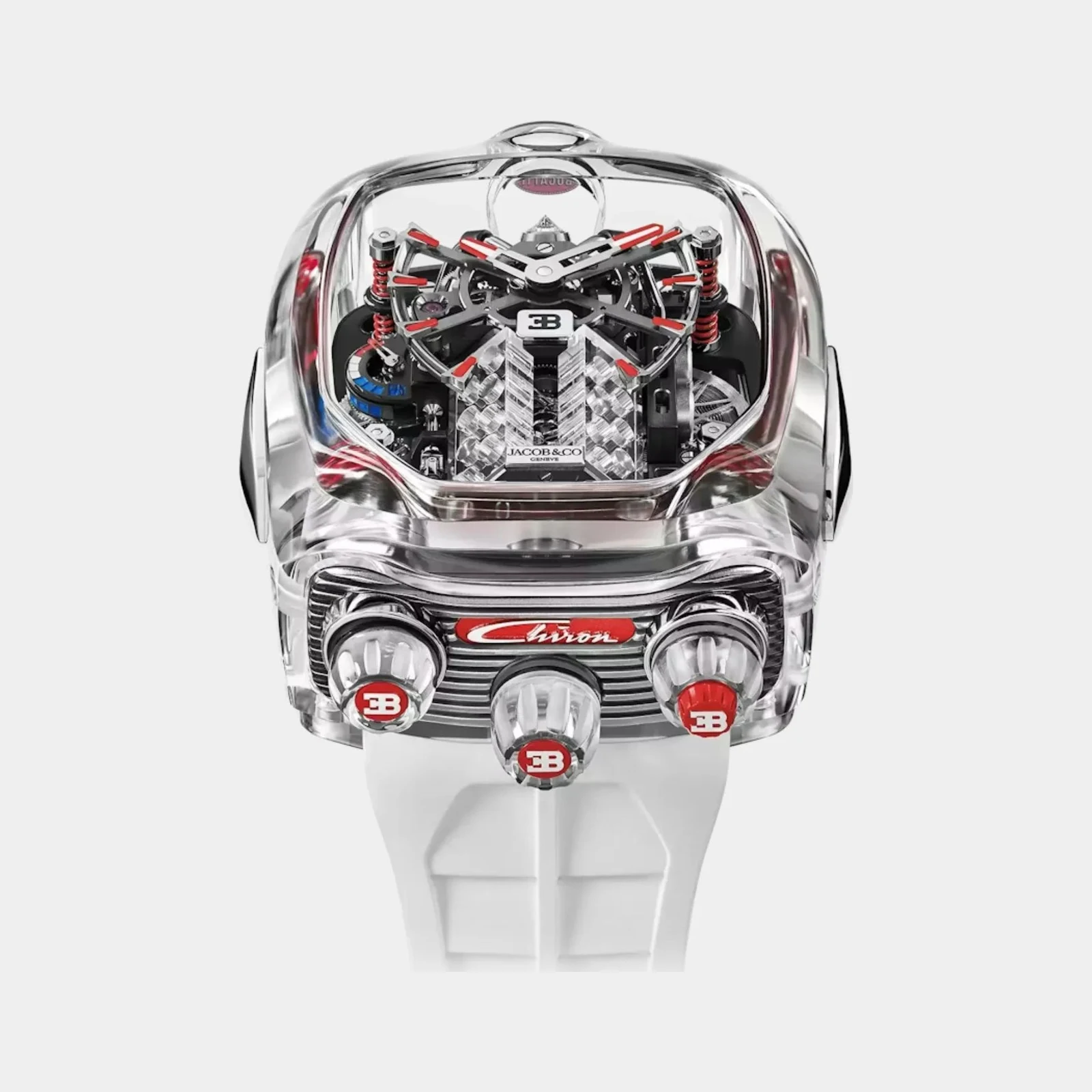 Jacob & Co Bugatti Chiron Tourbillon Sapphire Crystal Red Accents
