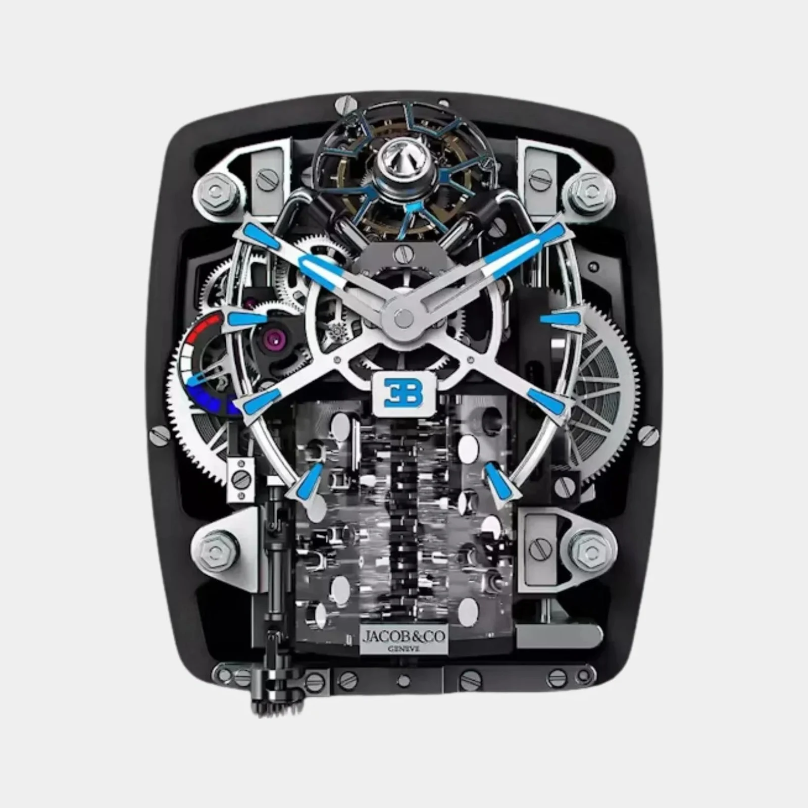 Jacob & Co Bugatti Chiron Tourbillon Sapphire Crystal Red Accents
