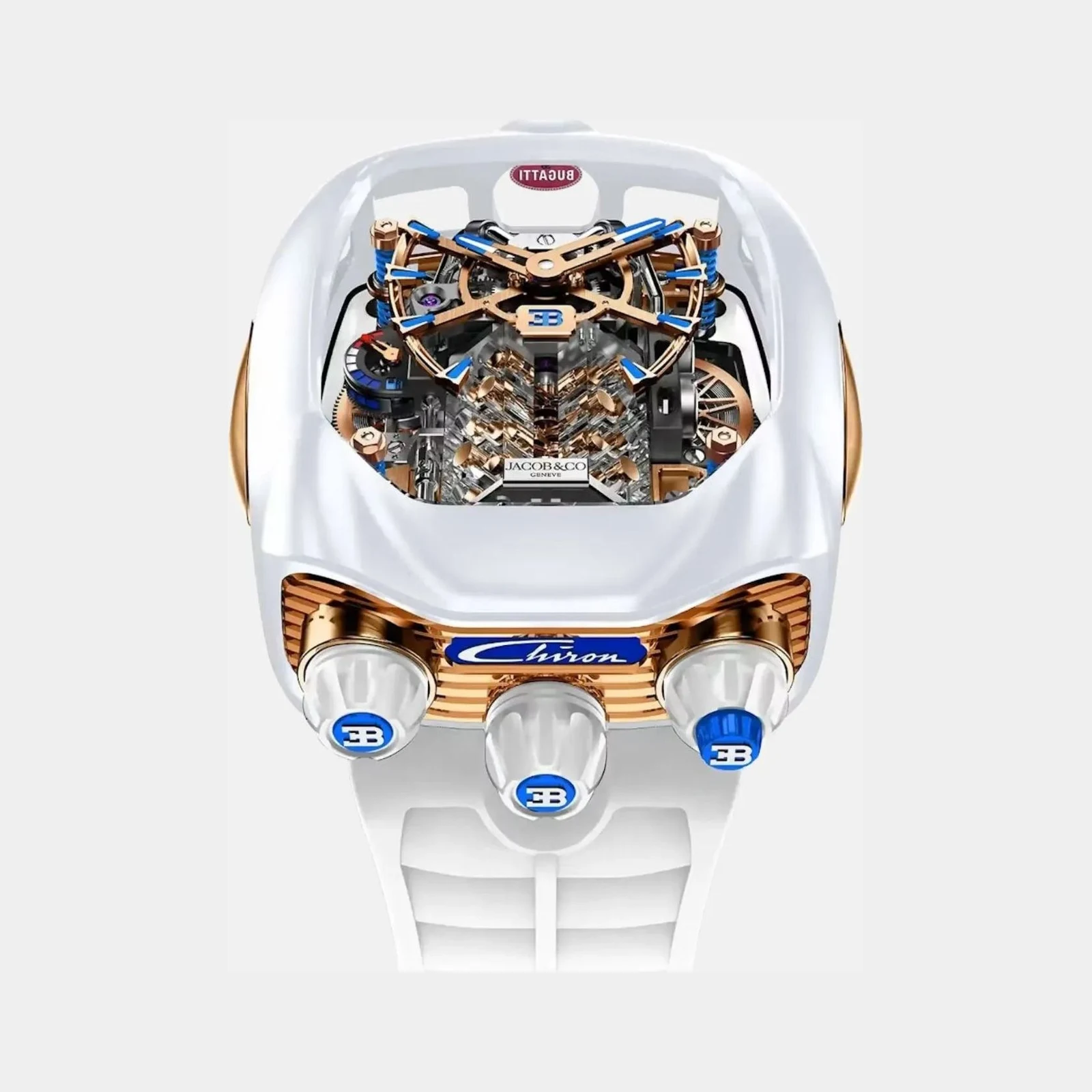 Jacob & Co Bugatti Chiron Tourbillon Rose Gold White Ceramic